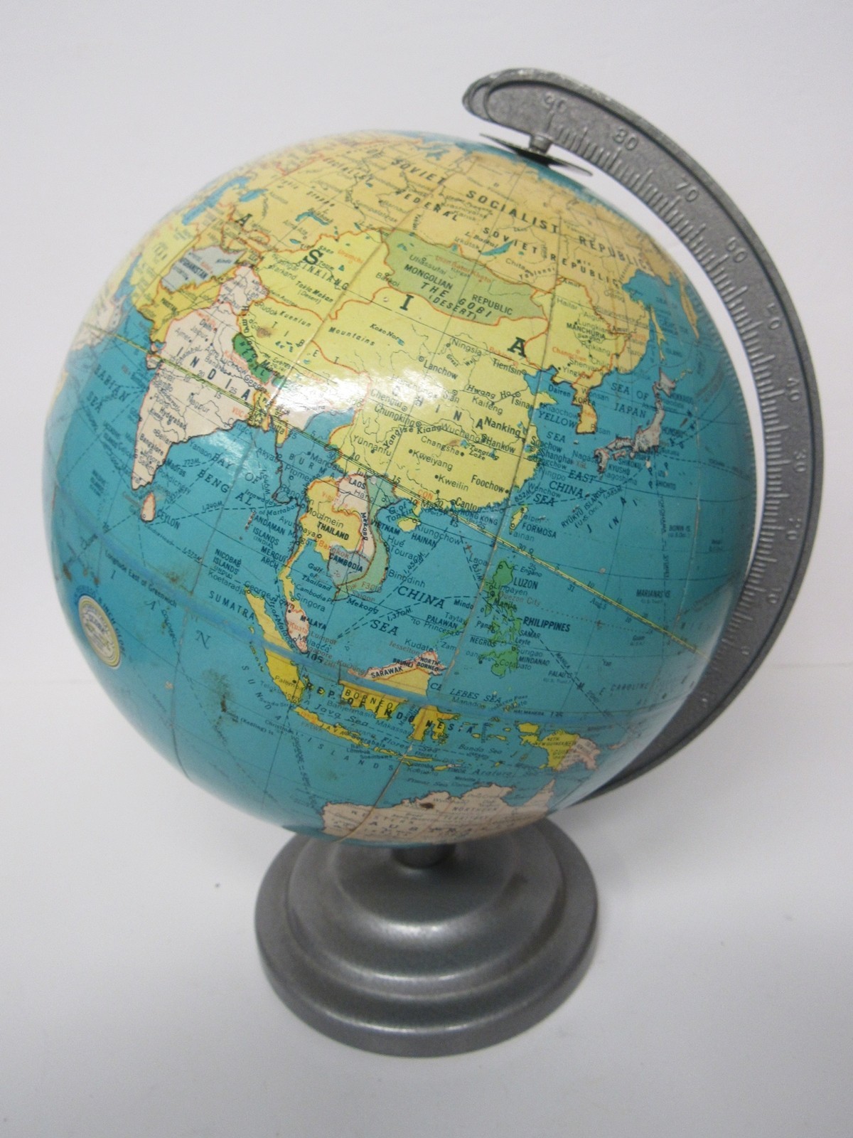 Weber Costello Peerless 8" Rotating Terrestrial Globe on Metal Tabletop Stand