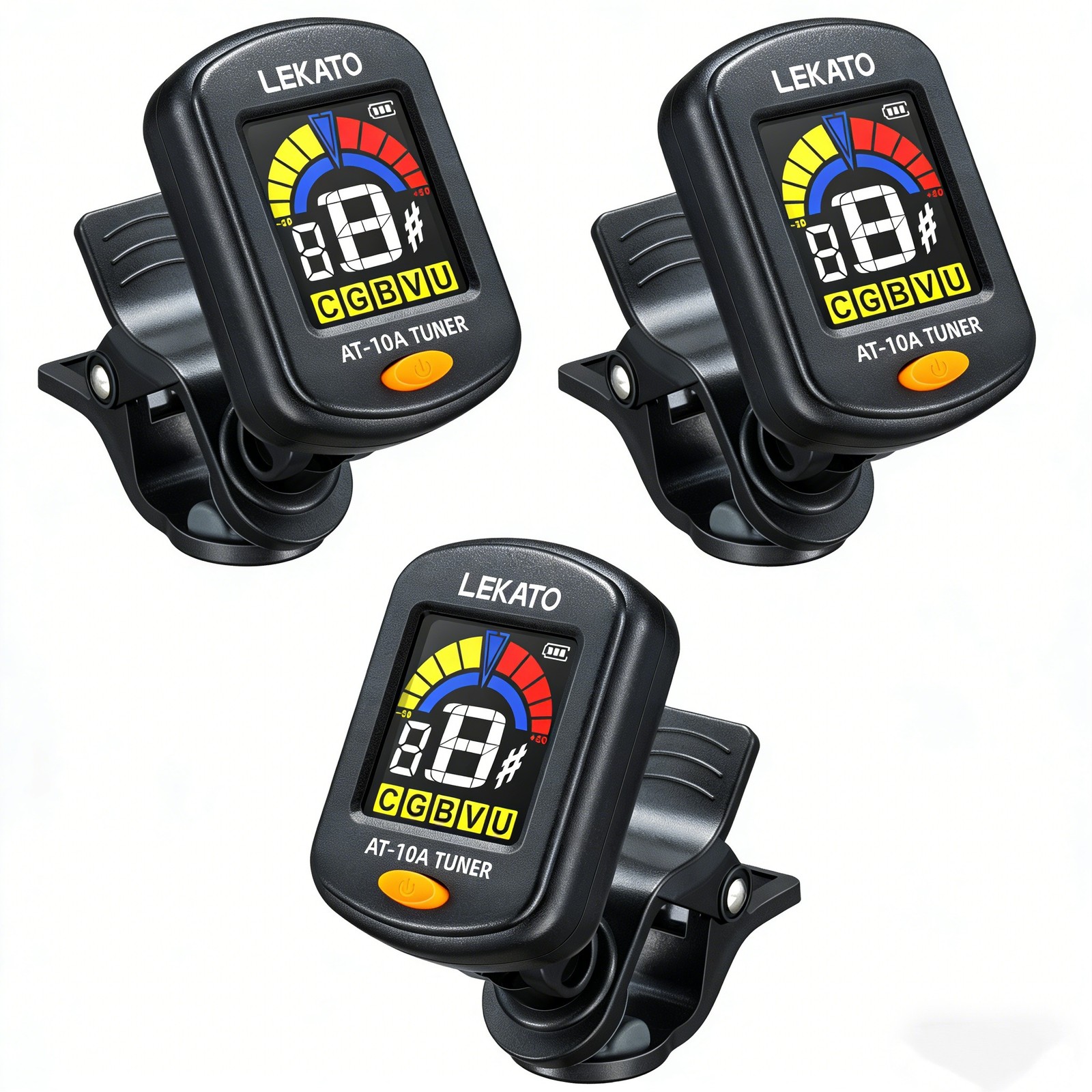 LEKATO Clip On Guitar Tuner, Set of 1/2/3 Rechargeable Chromatic Tuners LCD, US