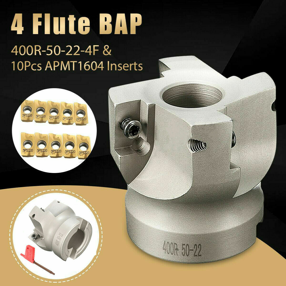 10PCS APMT1604 Milling Inserts w/ 400R 50mm CNC Lathe Face Shell End Mill Cutter
