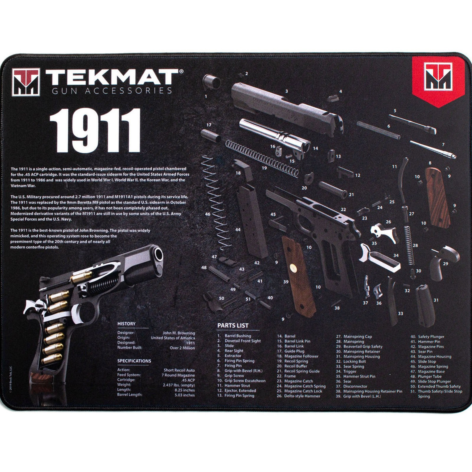 TekMat Ultra Premium Gun Cleaning Mat - 20" X 15" - 1911 3D
