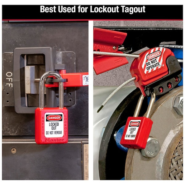 Master Lock 410Red Lockout Padlock, Keyed Different, Thermoplastic, Standard