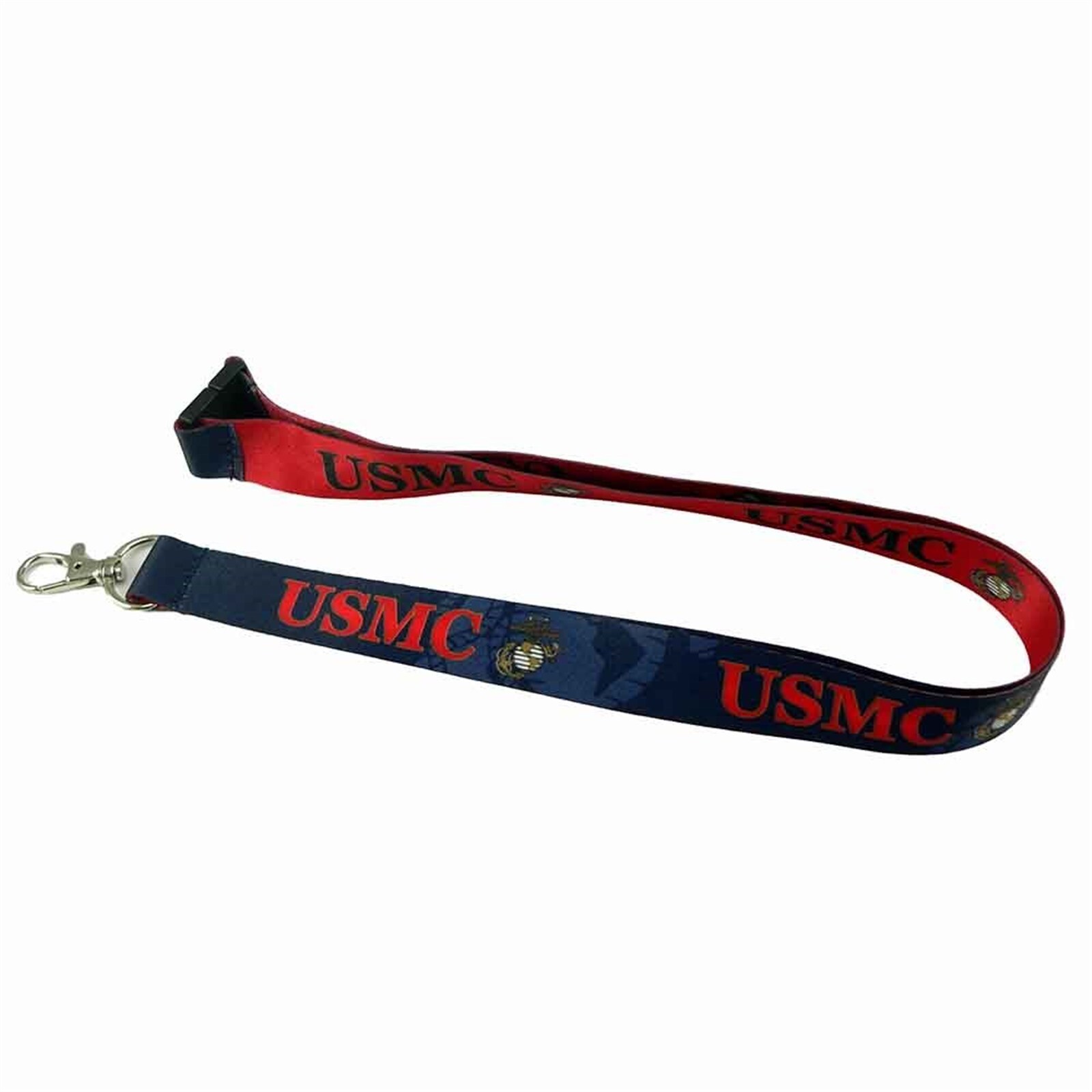 USMC Marine Corps Reversible Neck Lanyard Military ID Holder Key Ring Blue Red