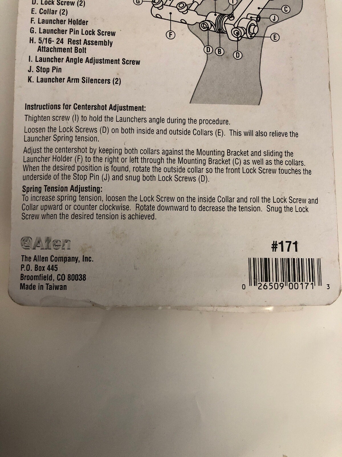 Allen Arrow Launcher Arrow Rest, Model #171 - Right hand