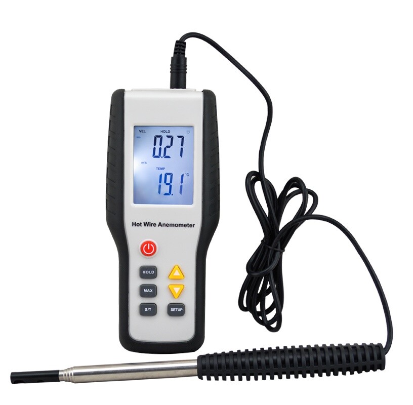 Hot Wire Thermistor Anemometer Tester Instrument Microprocessor Range 0.1-25m/s