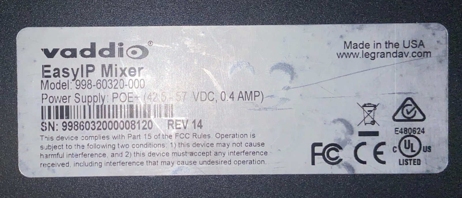 Vaddio Easyip 30 Camera and Vaddio EasyIp mixer