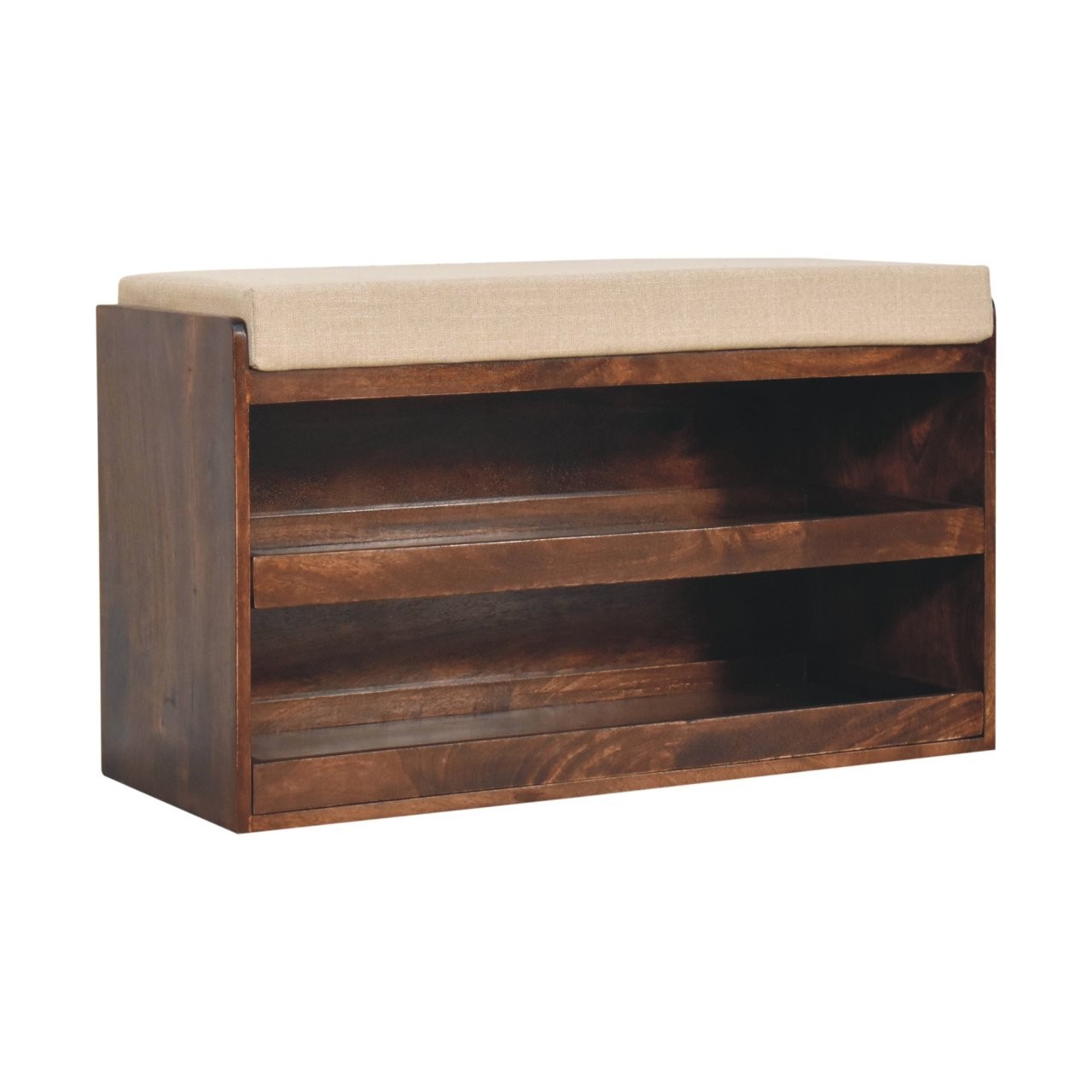 California Walnut Mud Linen Shoe Storage Bench