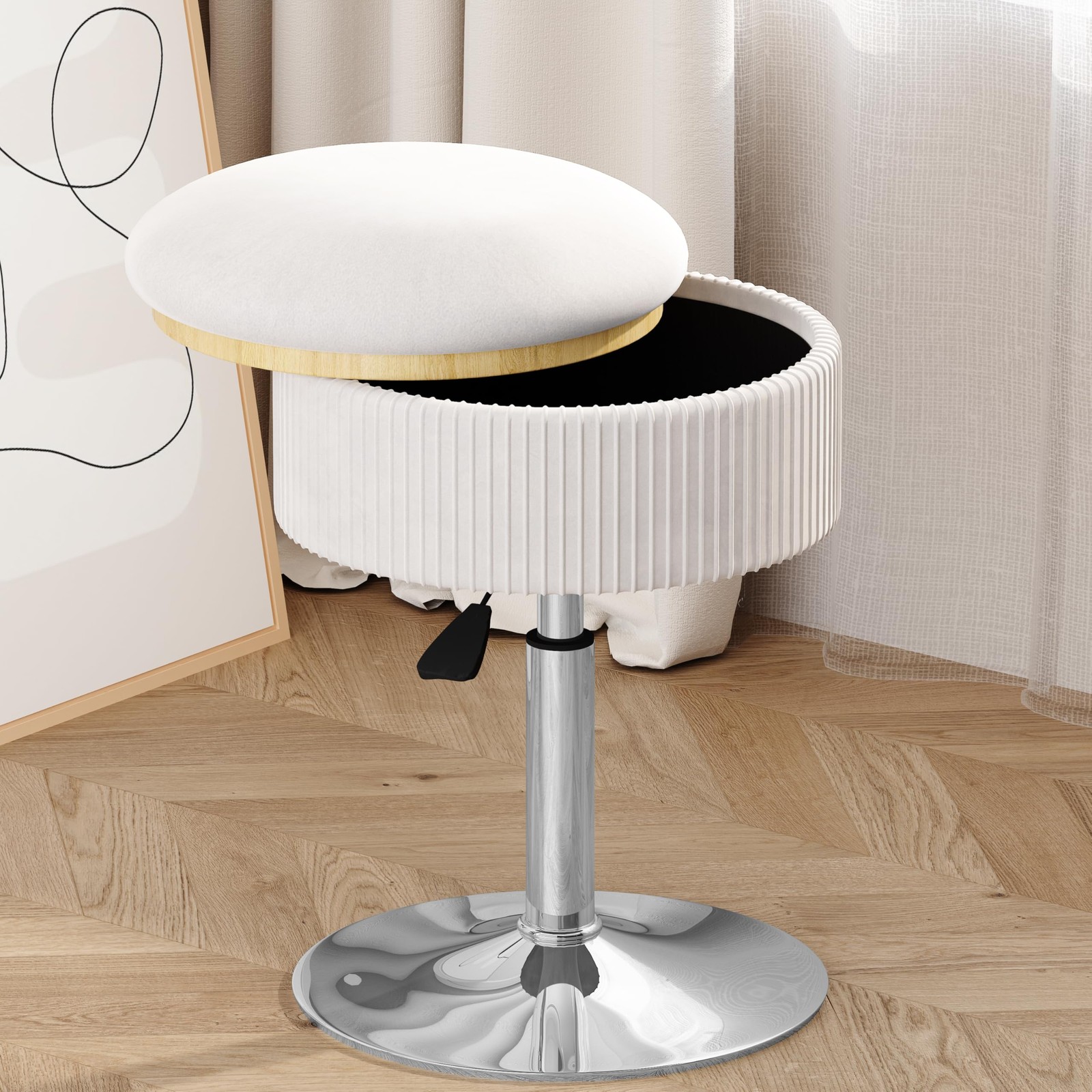 ® Vanity Stool with Storage, High-Density Non-Sagging Foam Makeup Chair, Heig...
