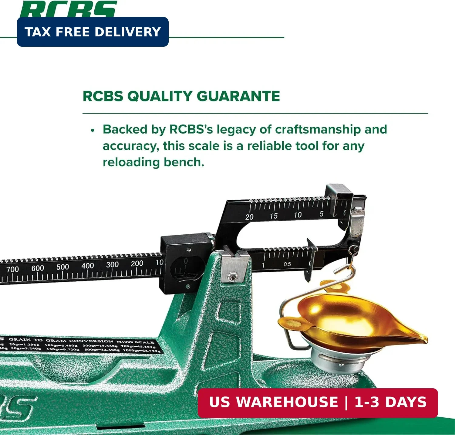 M1000 Mechanical Reloading Scale - 1000 Grain Capacity - Green