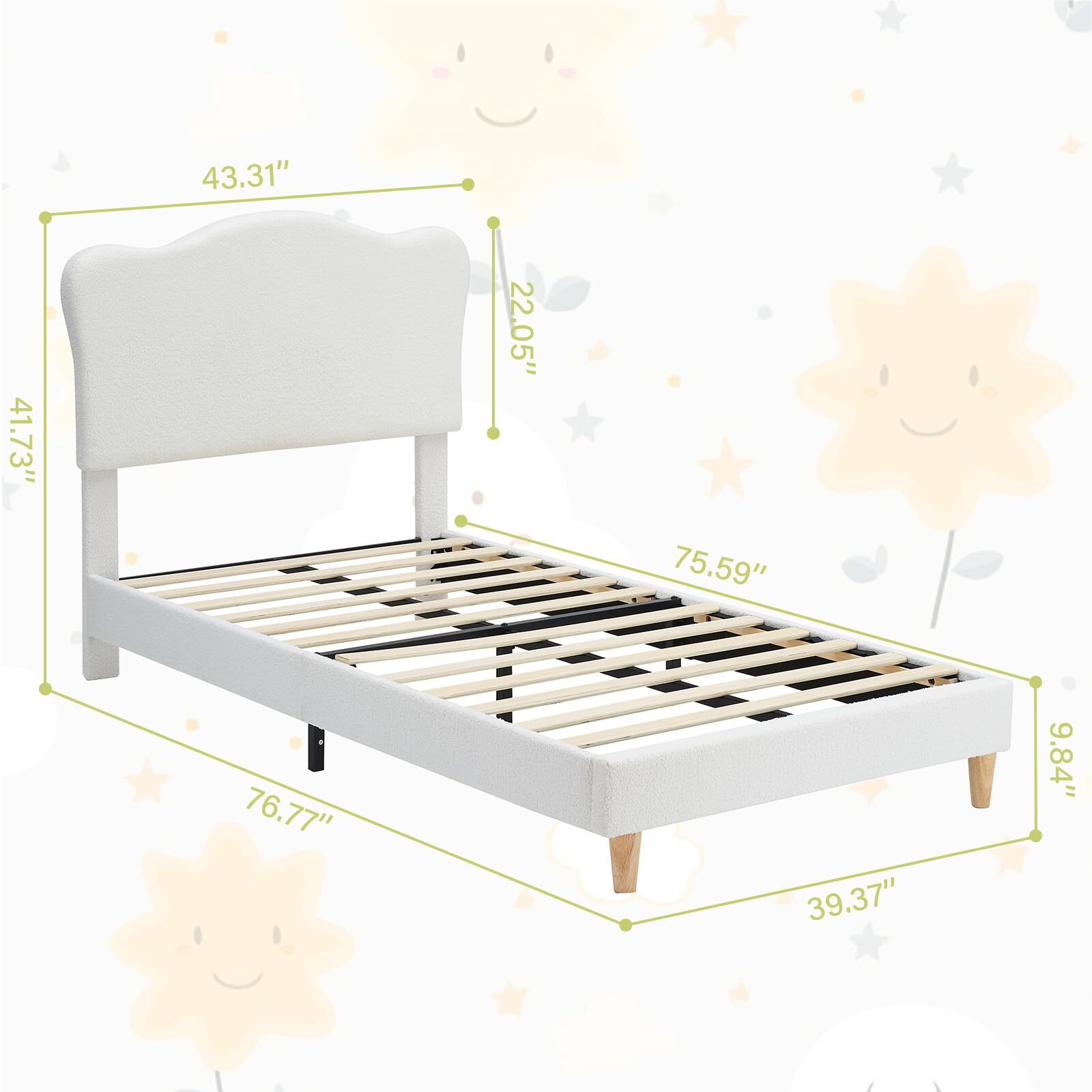 Twin Size Bed Frame Upholstered Kids Bed Frame w/Headboard ,Sturdy Platform Bed