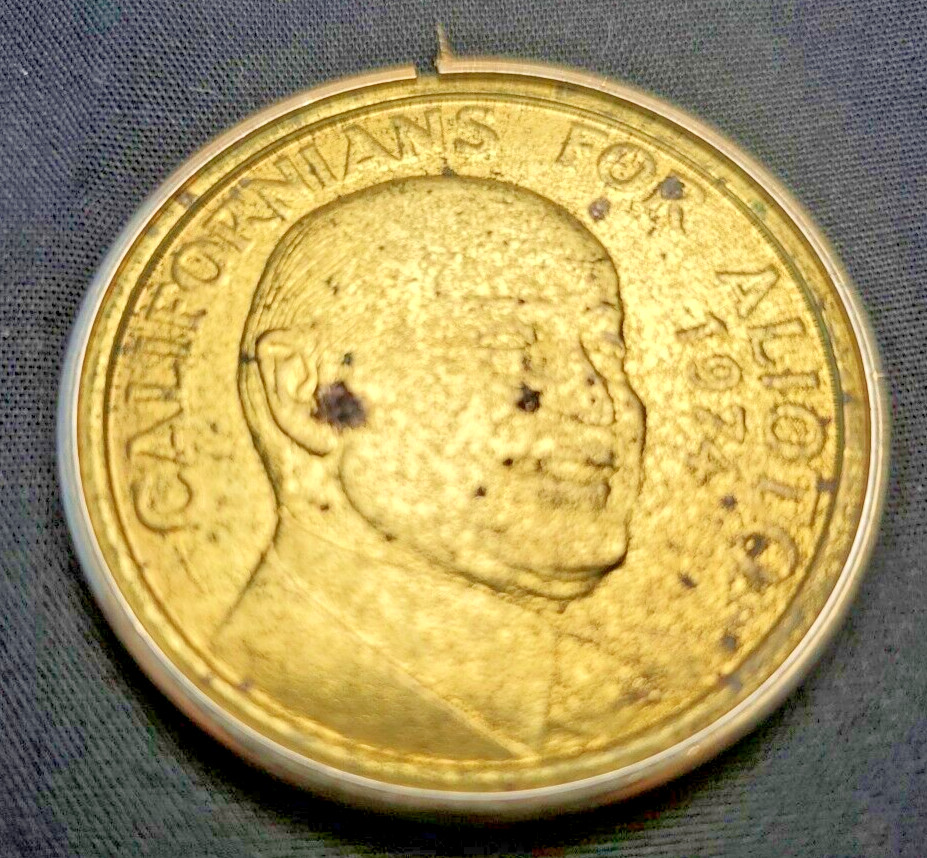 Vintage COIN MEDALION Californians For Alioto 1974 CA Governor Race Angelina