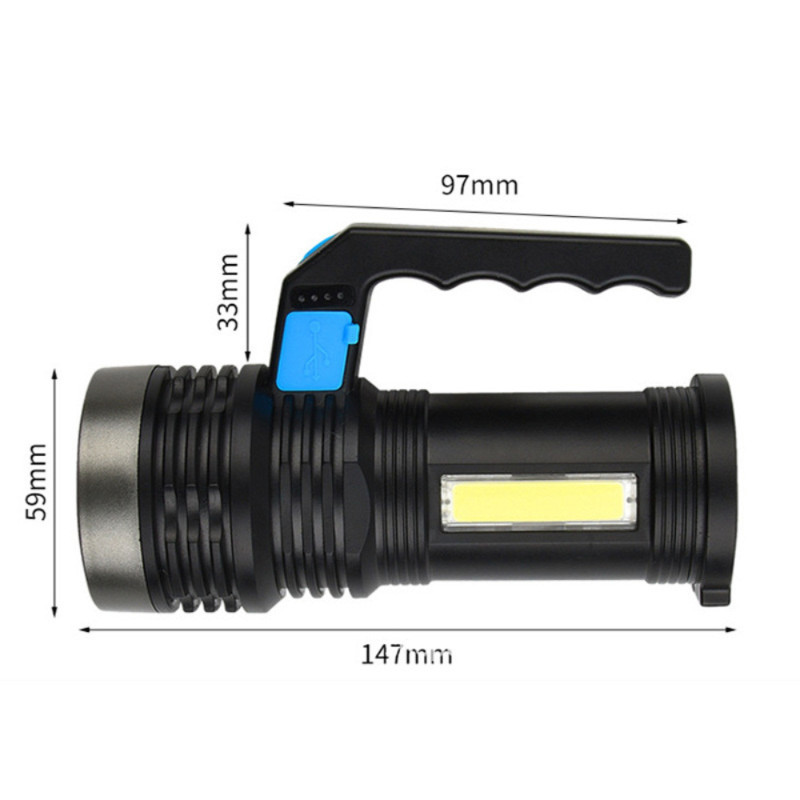 High Powered Ultra Bright LED Torch Rechargeable Security Flashlight Side Light
