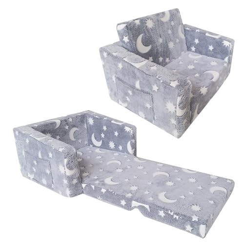 Glow in The Dark Toddler Sofa Chair - 2-in-1 Convertible Kids Moon Star