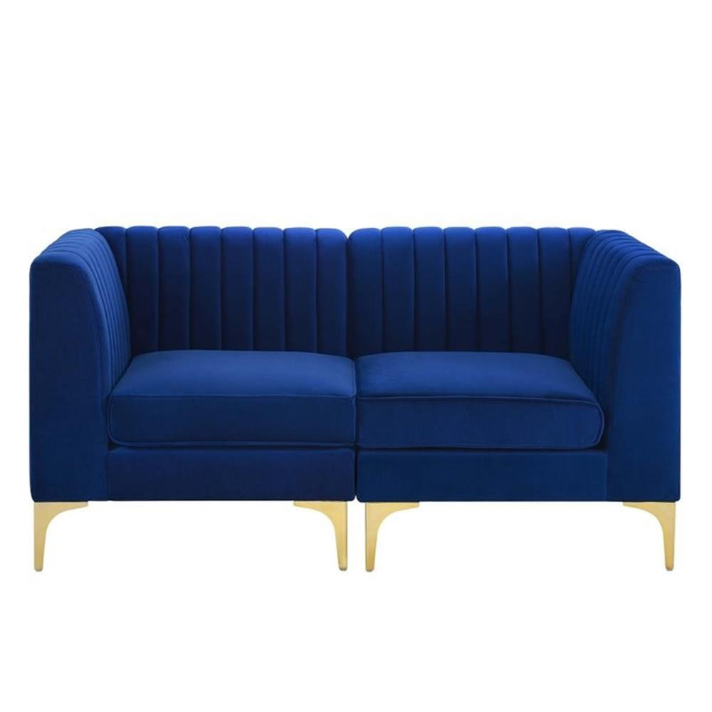 Modway Triumph Channel Performance Velvet Tufted Loveseat in Navy