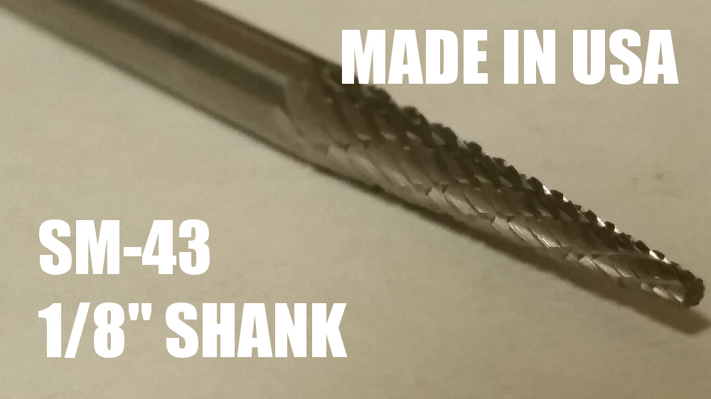 SM43D Cone SOLID Carbide Burr Bur Cutting Tool Bit 1/8" for Die Grinder