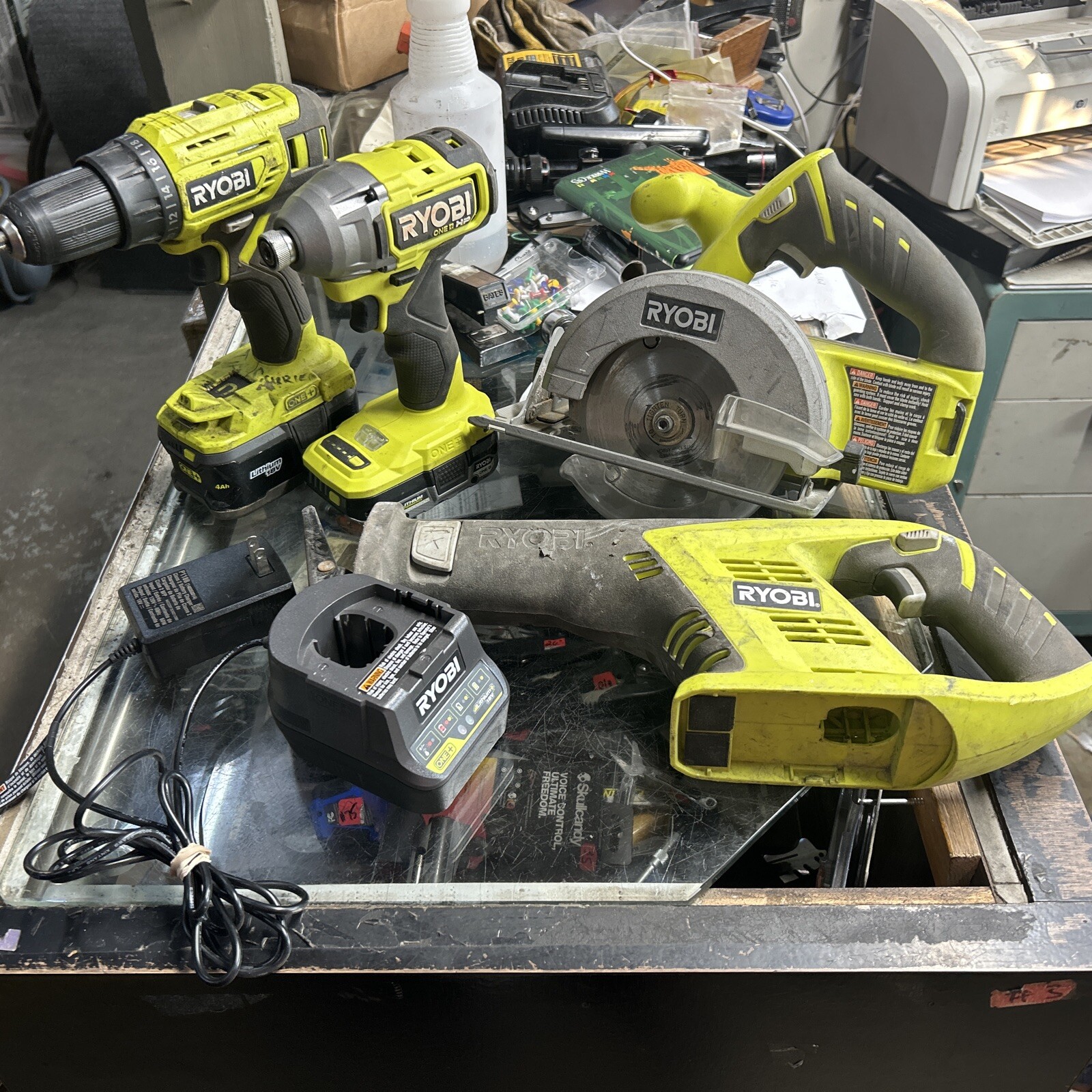 Ryobi Power Tool Set 18-Volt Cordless W/ 2 Batteries, Charger Drill Impact Saws