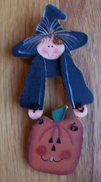 Halloween Pumpkin & Witch Hand Painted Pin