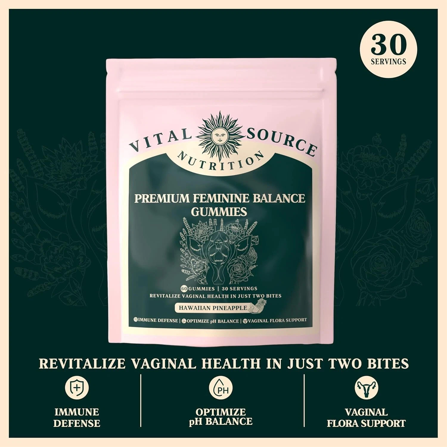 Vital Source Feminine Balance Gummies Hawaiian Pineapple Fast Shipping