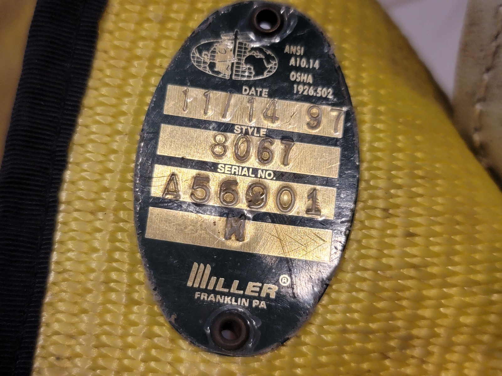 Miller Lineman Arborist Tree Saddle Belt Yellow Model 8067 MEDIUM