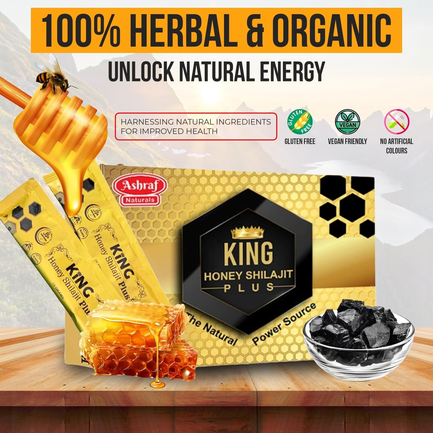 Ashraf Naturals King Honey Shilajit Plus | 15 Sachets x 15g | 1 Pack