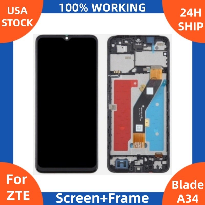 100% For ZTE Blade A34 Full Assembly LCD Display Touch Screen Digitizer w/ Frame