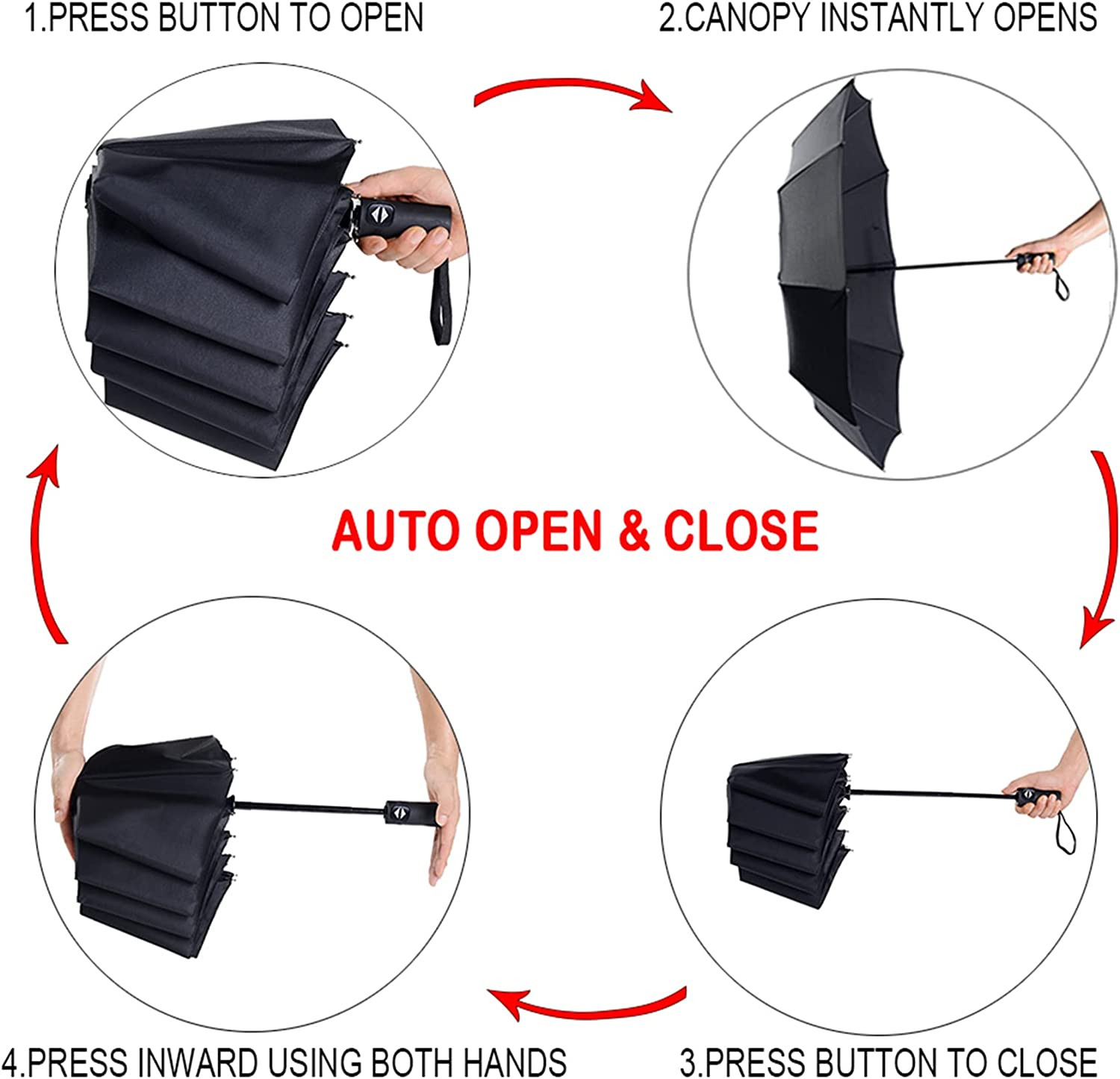 Essentials Umbrella Windproof Compact Collapsible Light, Automatic, Strong and P