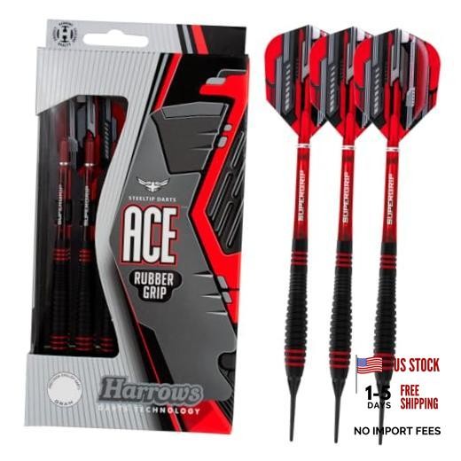 Ace Rubber Brass Soft Tip Darts Set - 16g or 18g - Includes Supergrip Shafts,