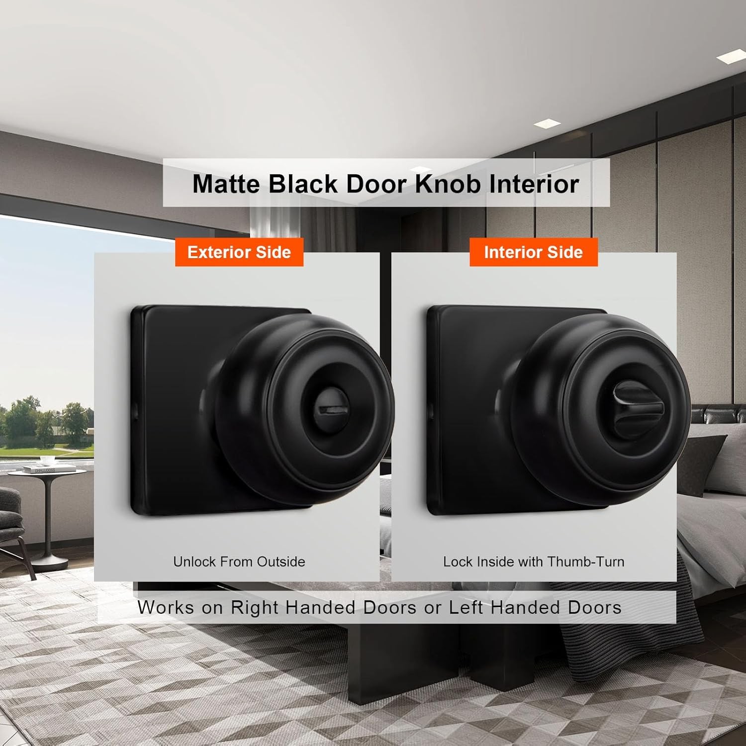 Haidms Black Door Knobs Interior, Square Privacy -6 Pcs, Matte