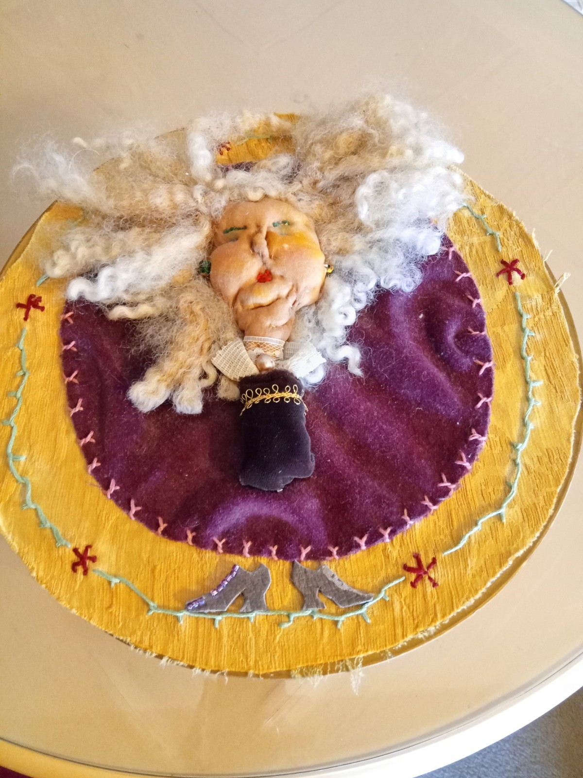 Whimsical One Of A Kind Artist Decorated Hat Box 10"Diameter X6" Tall .