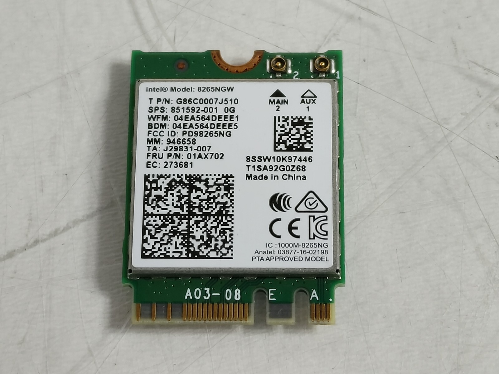 Lot of 2 Lenovo 01AX702 Wireless AC-8265NGW 802.11ac M.2 WiFi  + Bluetooth