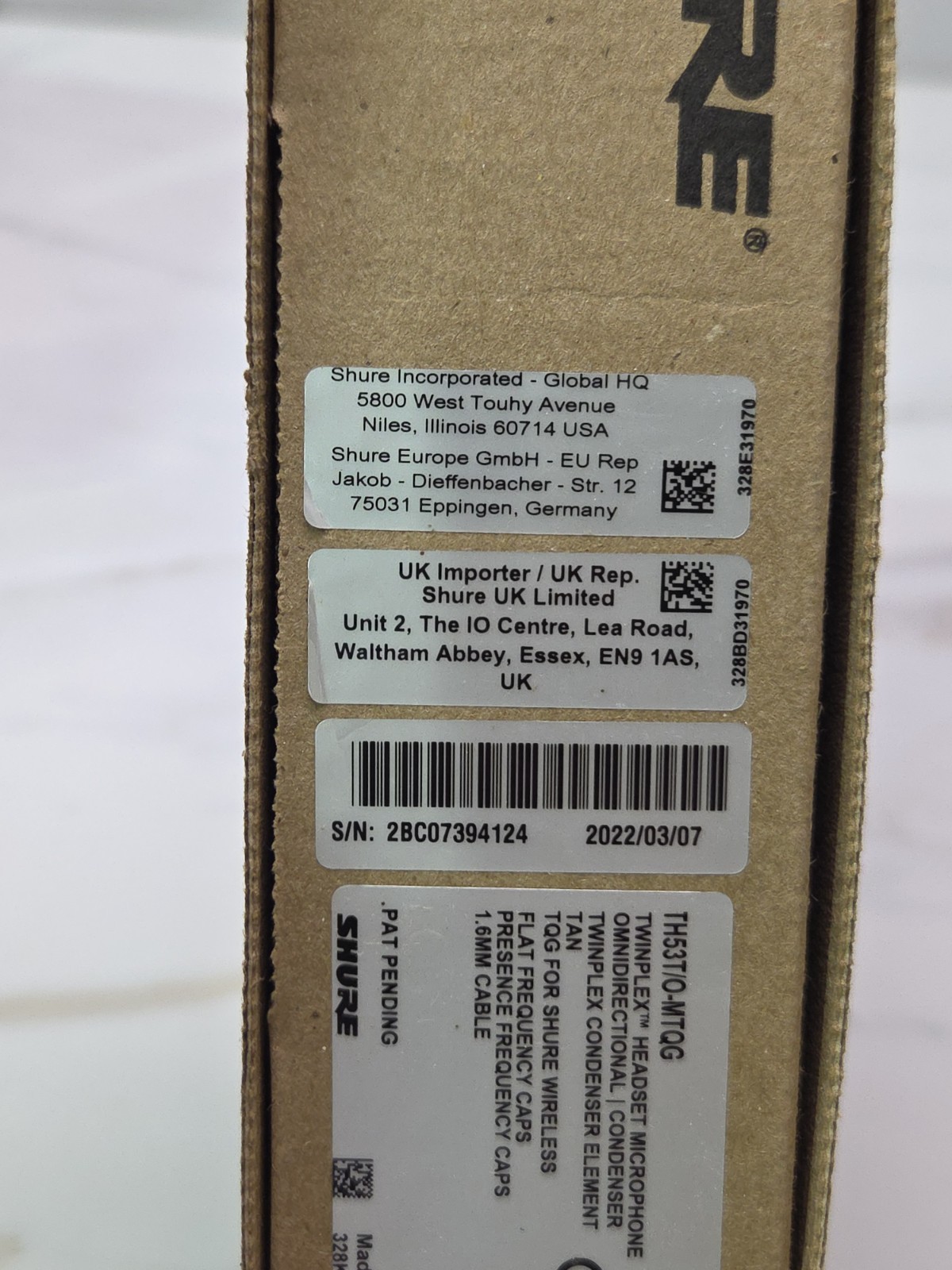 Shure TwinPlex TH53 TA4F Omnidirectional Headset Microphone - Tan