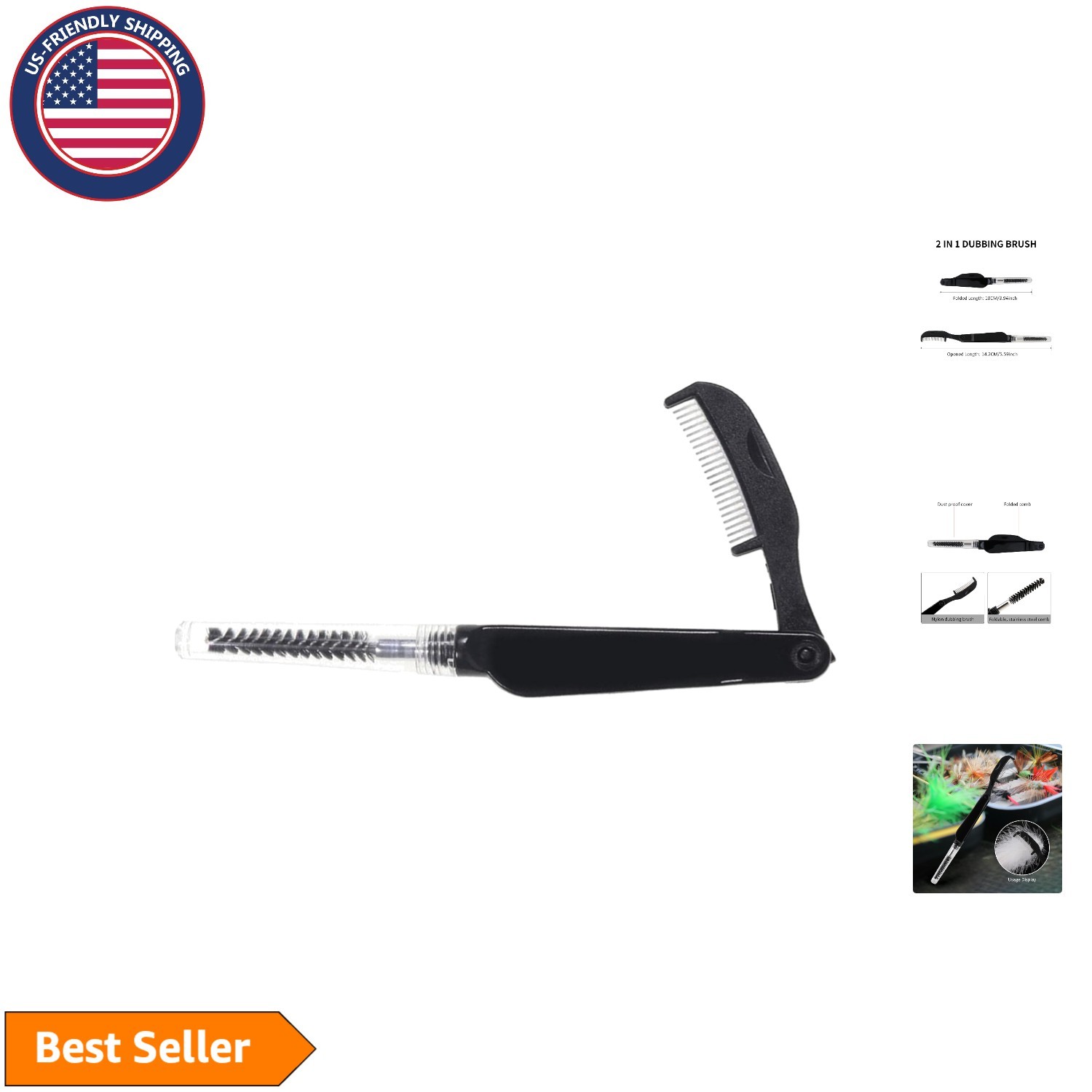Foldable Fly Tying Tool with Nylon Brush & Steel Comb - Portable Lure Maker