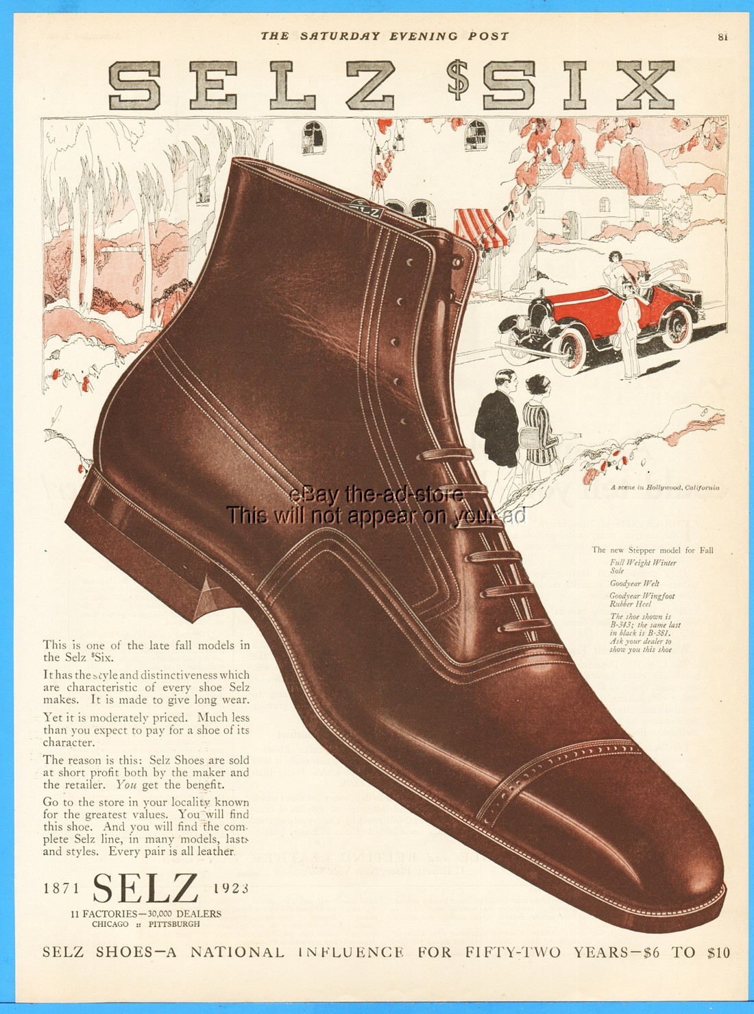 1923 Selz Shoes Chicago IL A Scene in Hollywood California 1920's Footwear Ad