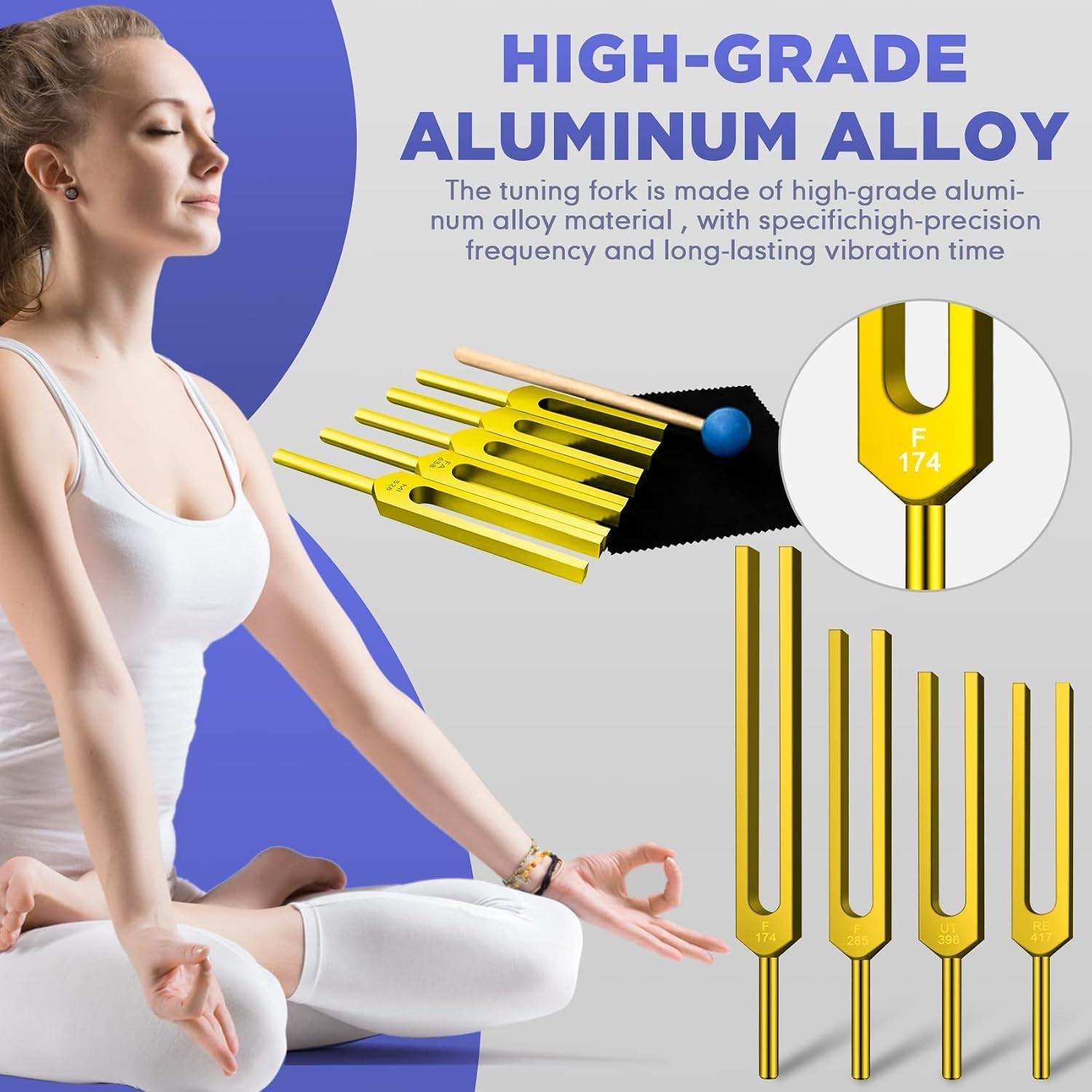 🌈 Solfeggio 9 Weighted (Golden) – Professional Tuning Fork Set