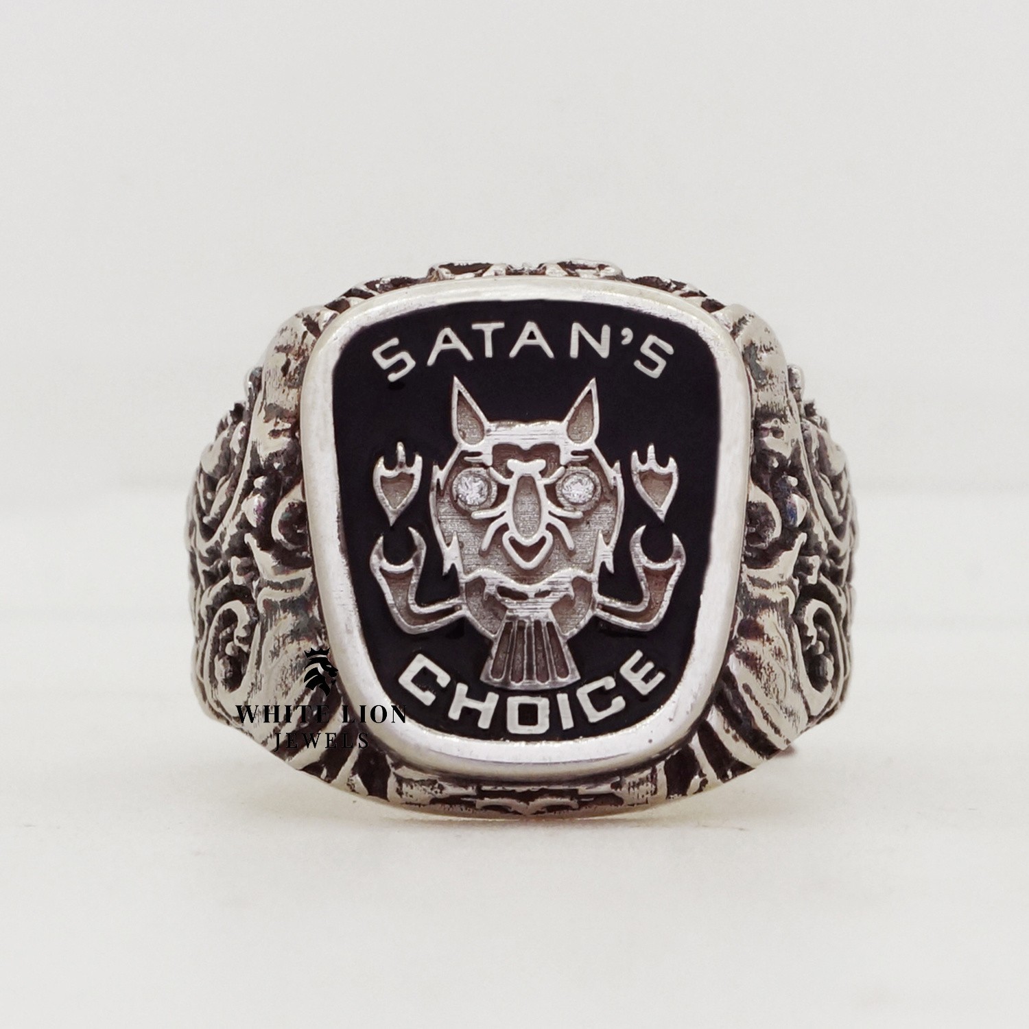 Satans Choice Cat 925 Sterling Silver Men Biker Motorcycle Club Ring