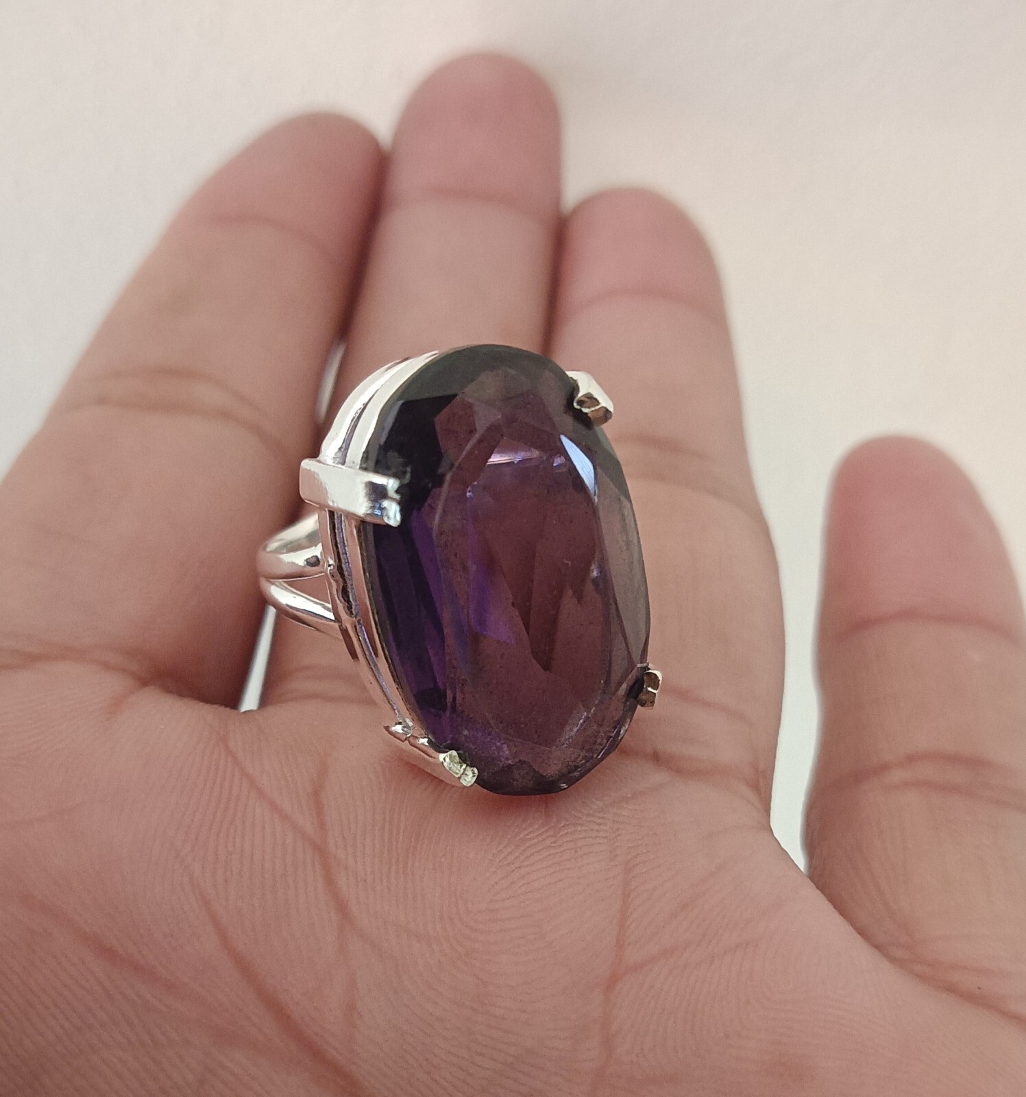 Amethyst Gemstone Ring Handmade 925 Sterling Silver Prong Ring All Size SR641