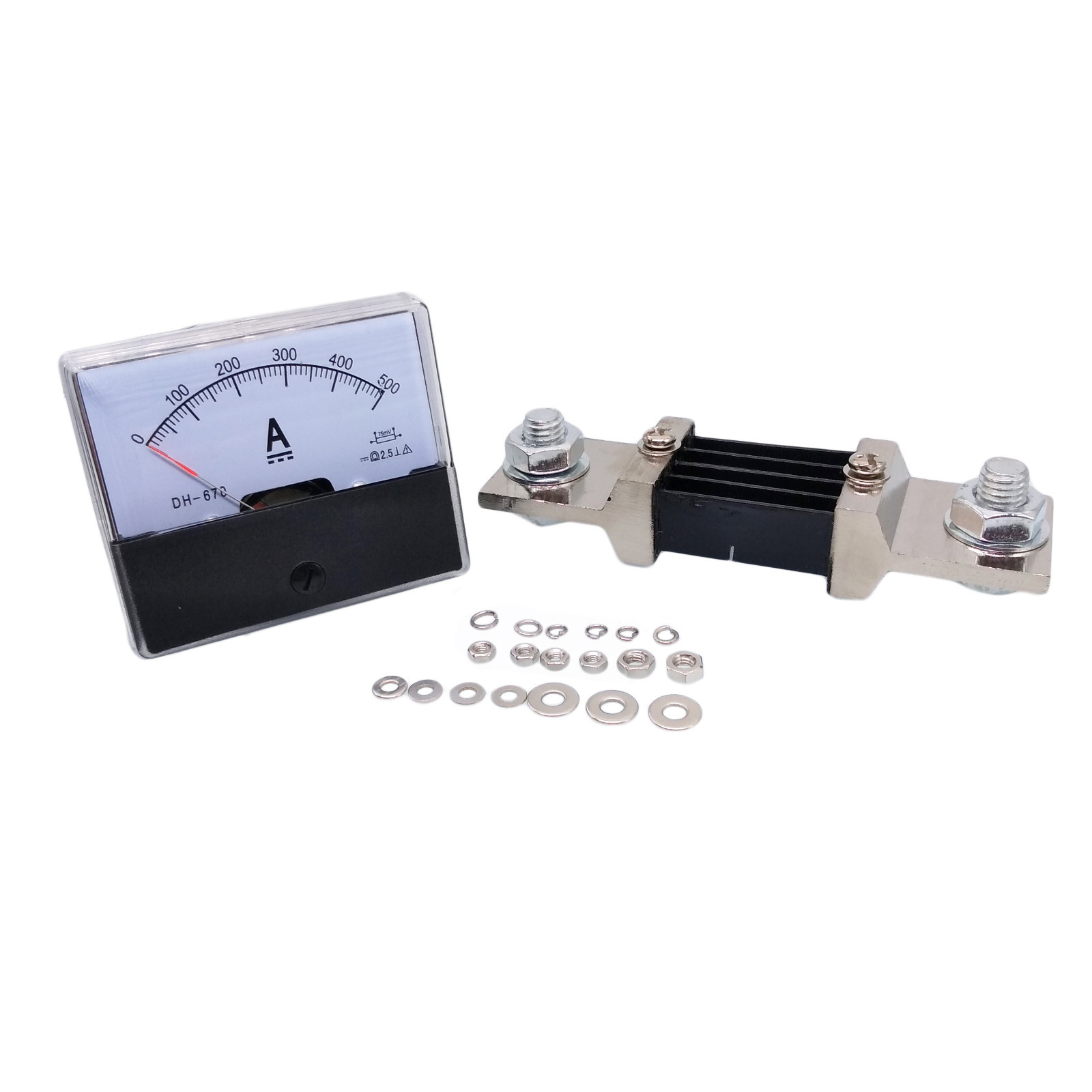 Analog Panel AMP Current Ammeter Meter Gauge DH-670 0-500A DC & Shunt