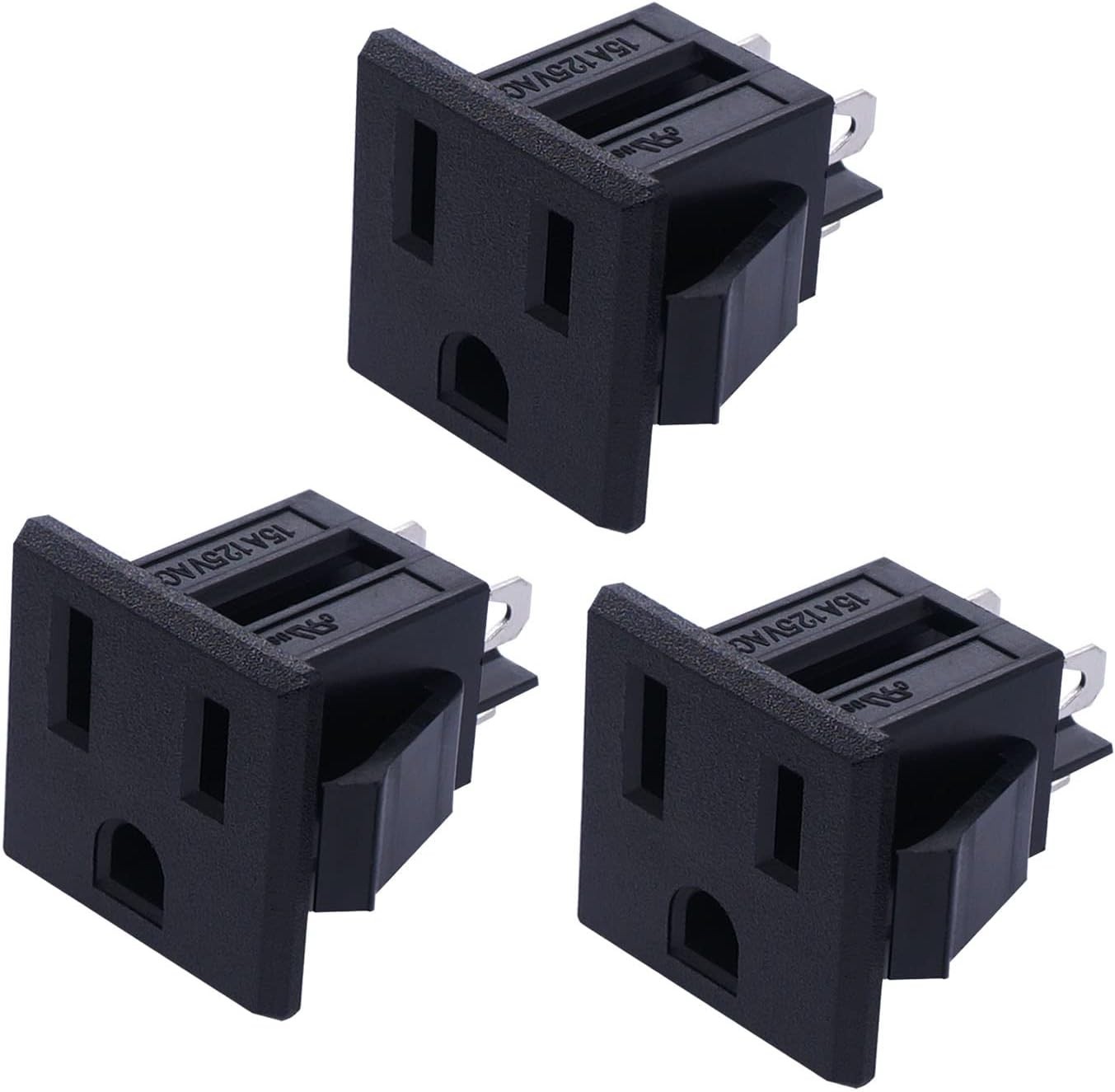 3Pcs 3 Pins Power Socket Plug Panel AC 15A 125V Panel Mount Outlet Industria...