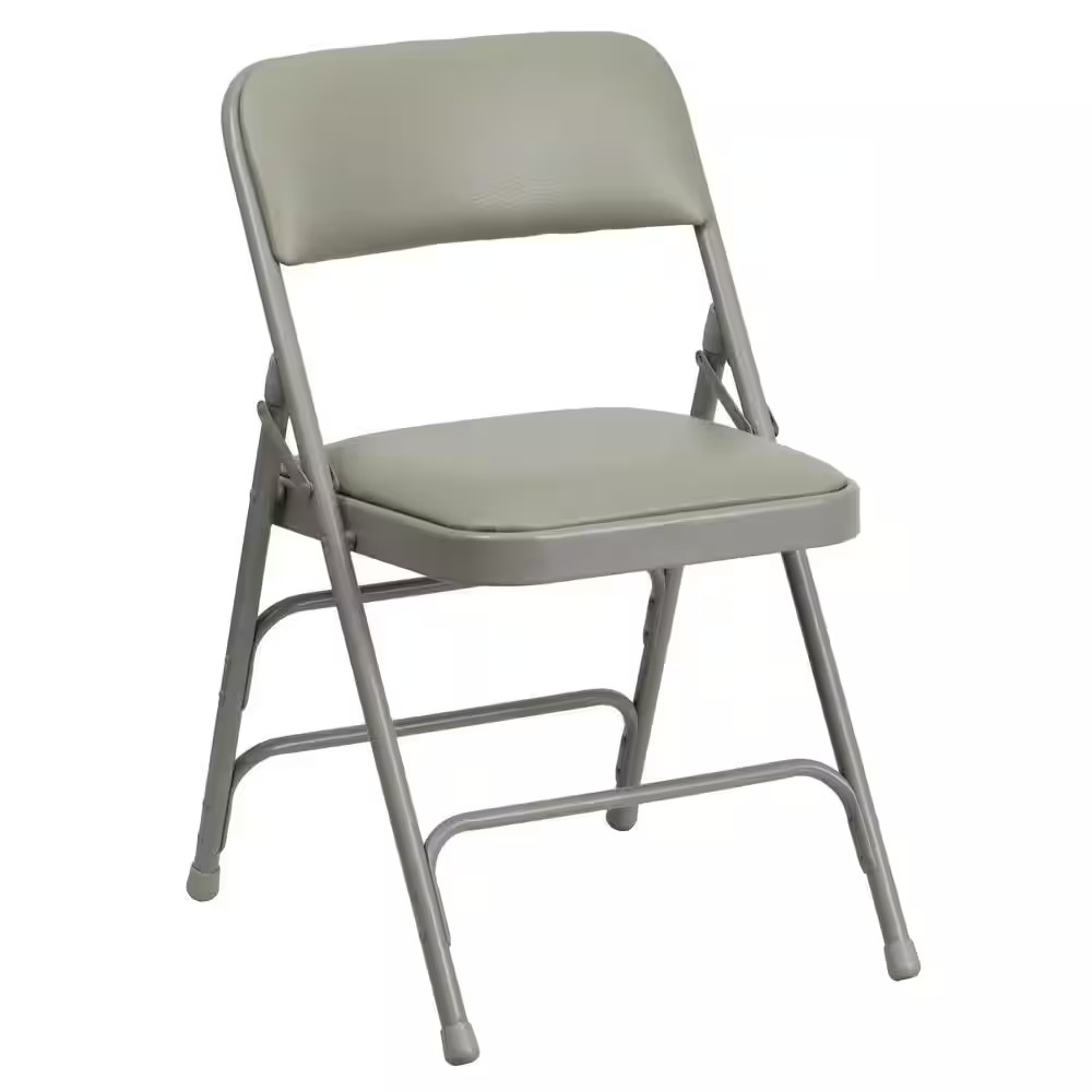 Hercules Series Curved Triple Braced & Double Hinged Gray Vinyl Upholstered Meta