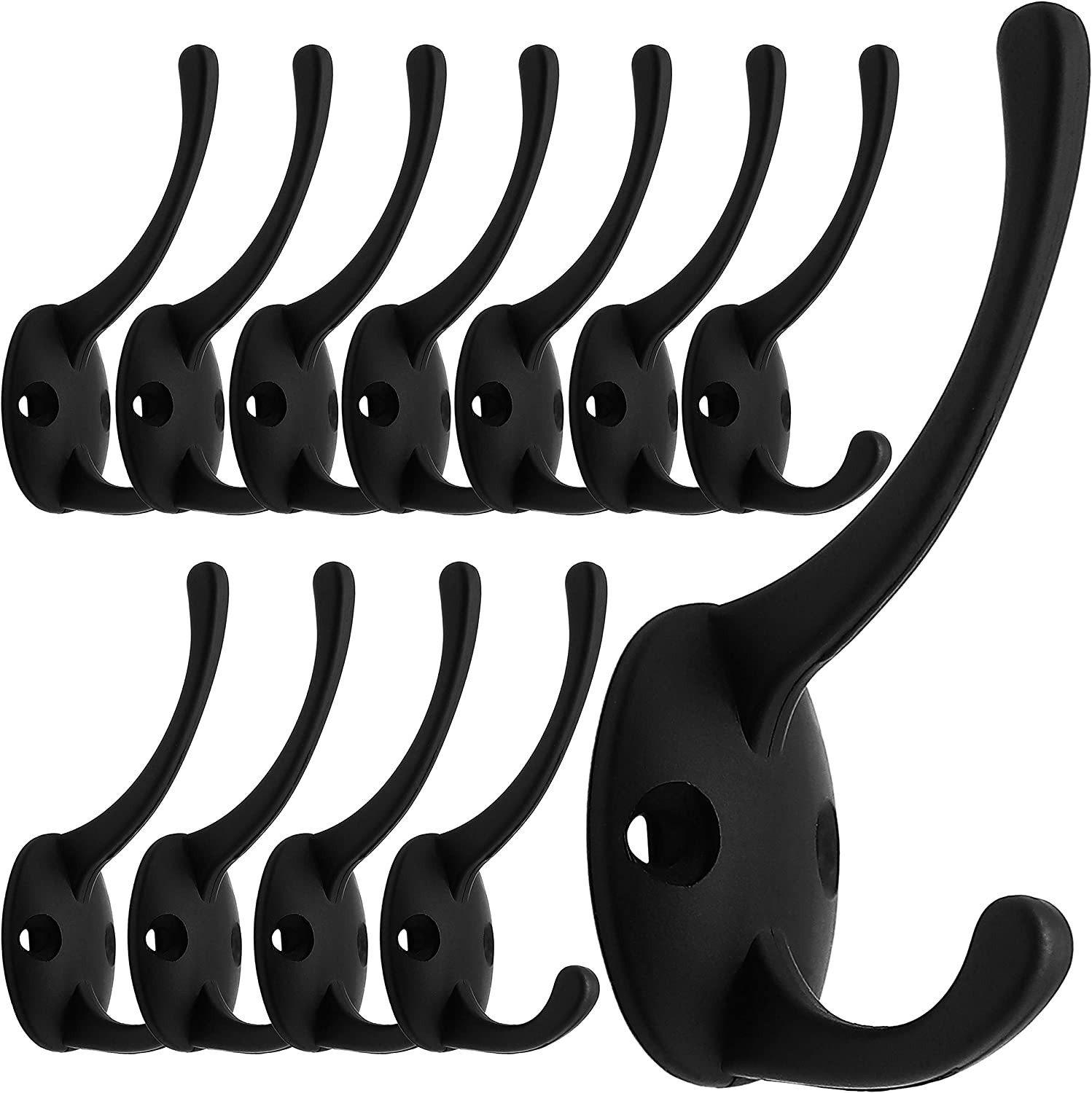 12 Pack Black Coat Hooks Wall Mounted with 24 Screws Retro Double Hooks Utility