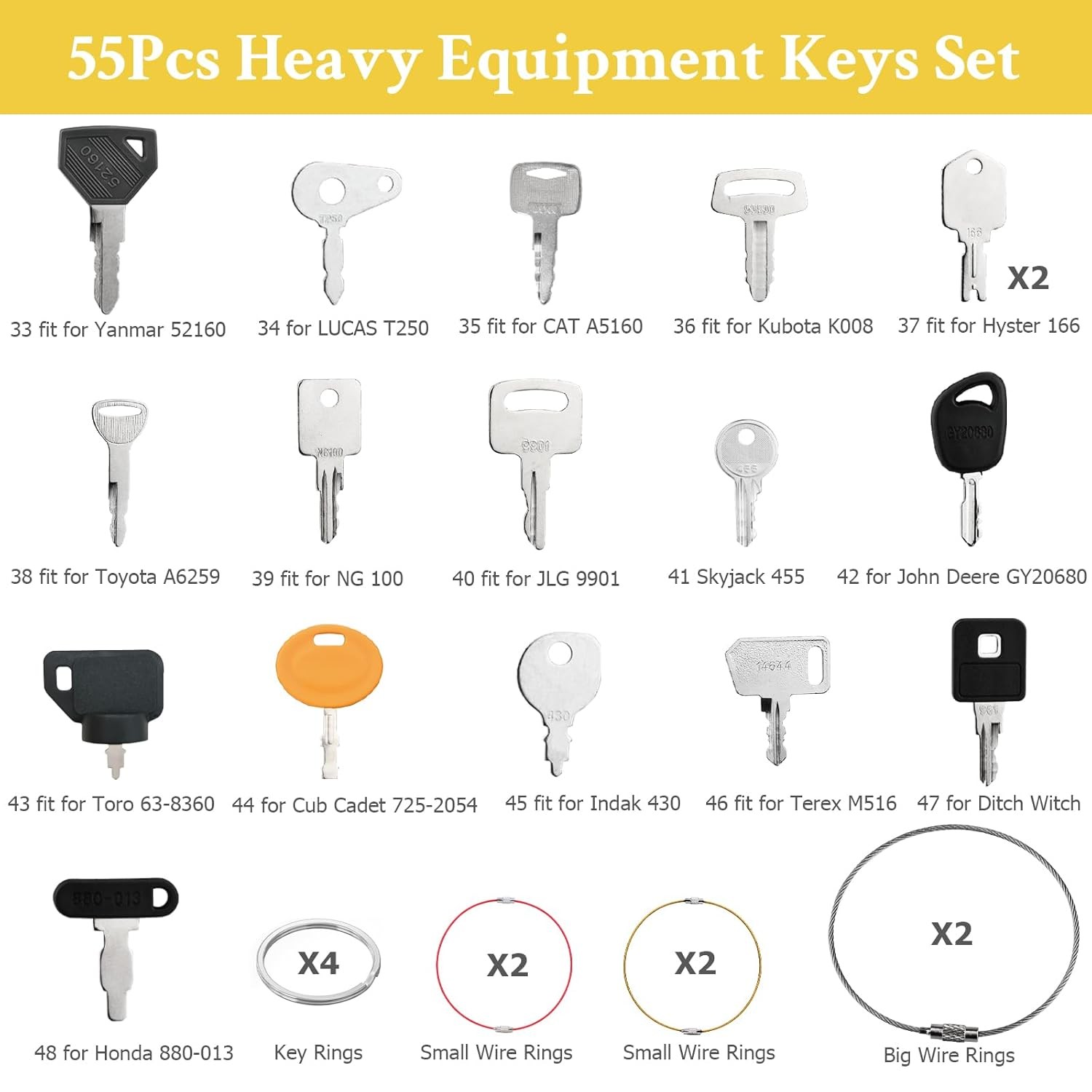 55 Heavy Equipment Keys Master Set, Construction Machine Ignition Key for...