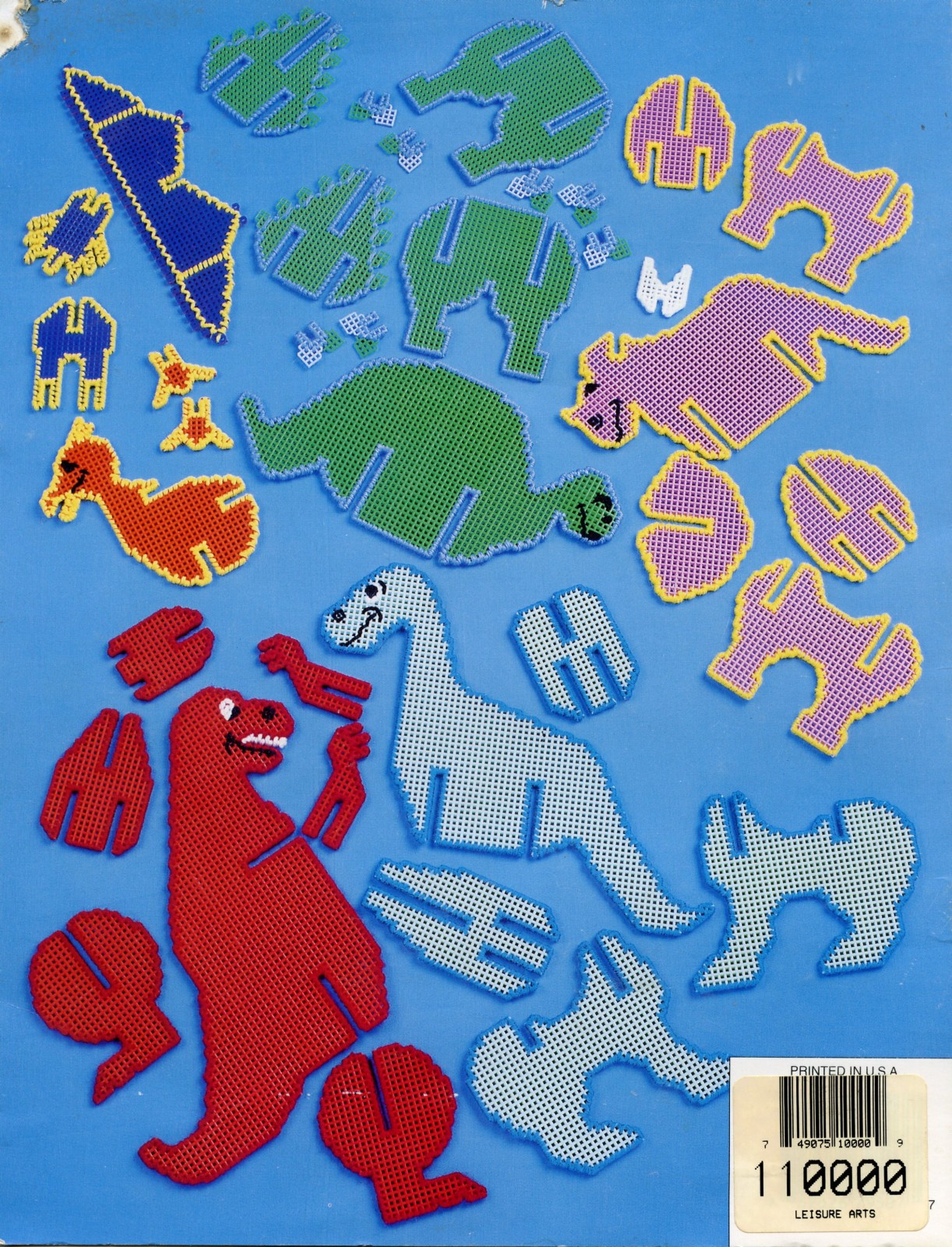 Plastic Canvas Dinosaur Puzzles Pattern Leaflet Annies Attic 879507 Vintage 1996