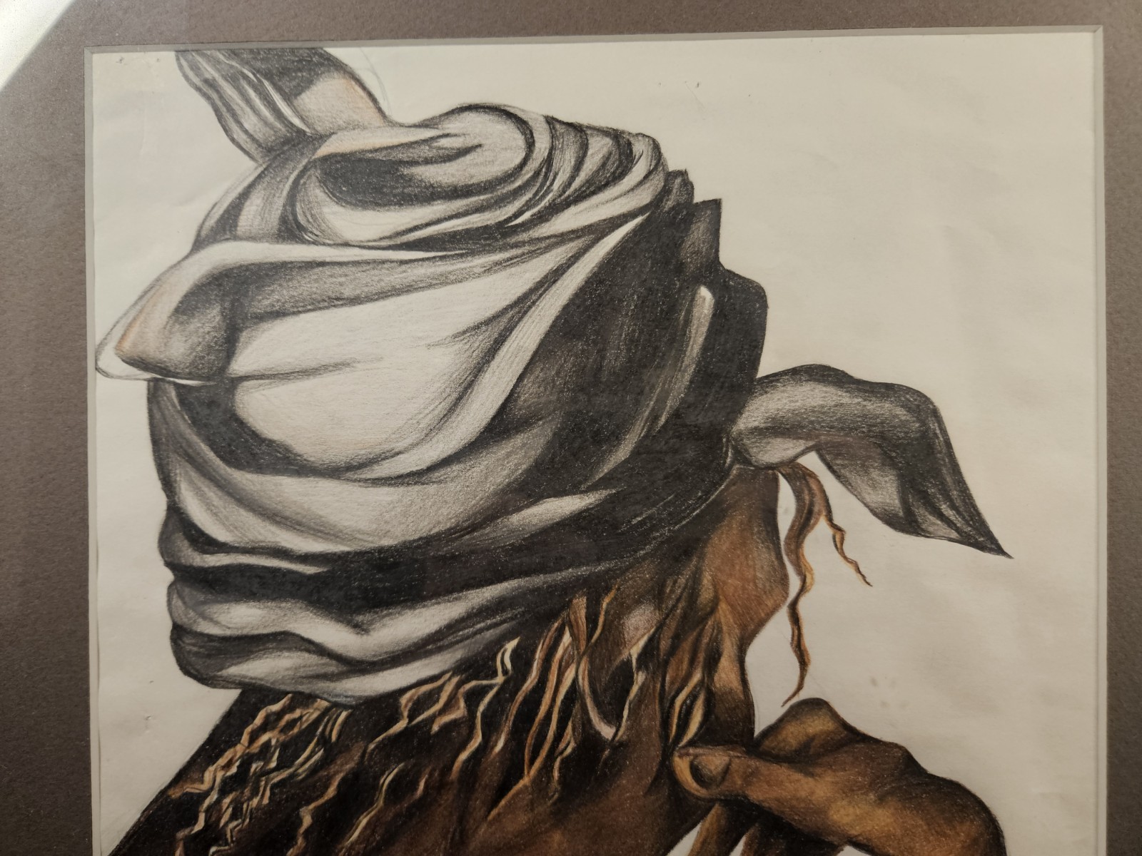 STRIKING EXPRESSIVE FEMALE PROFILE ORIGINAL MIXED MEDIA FIGURATIVE DRAWING