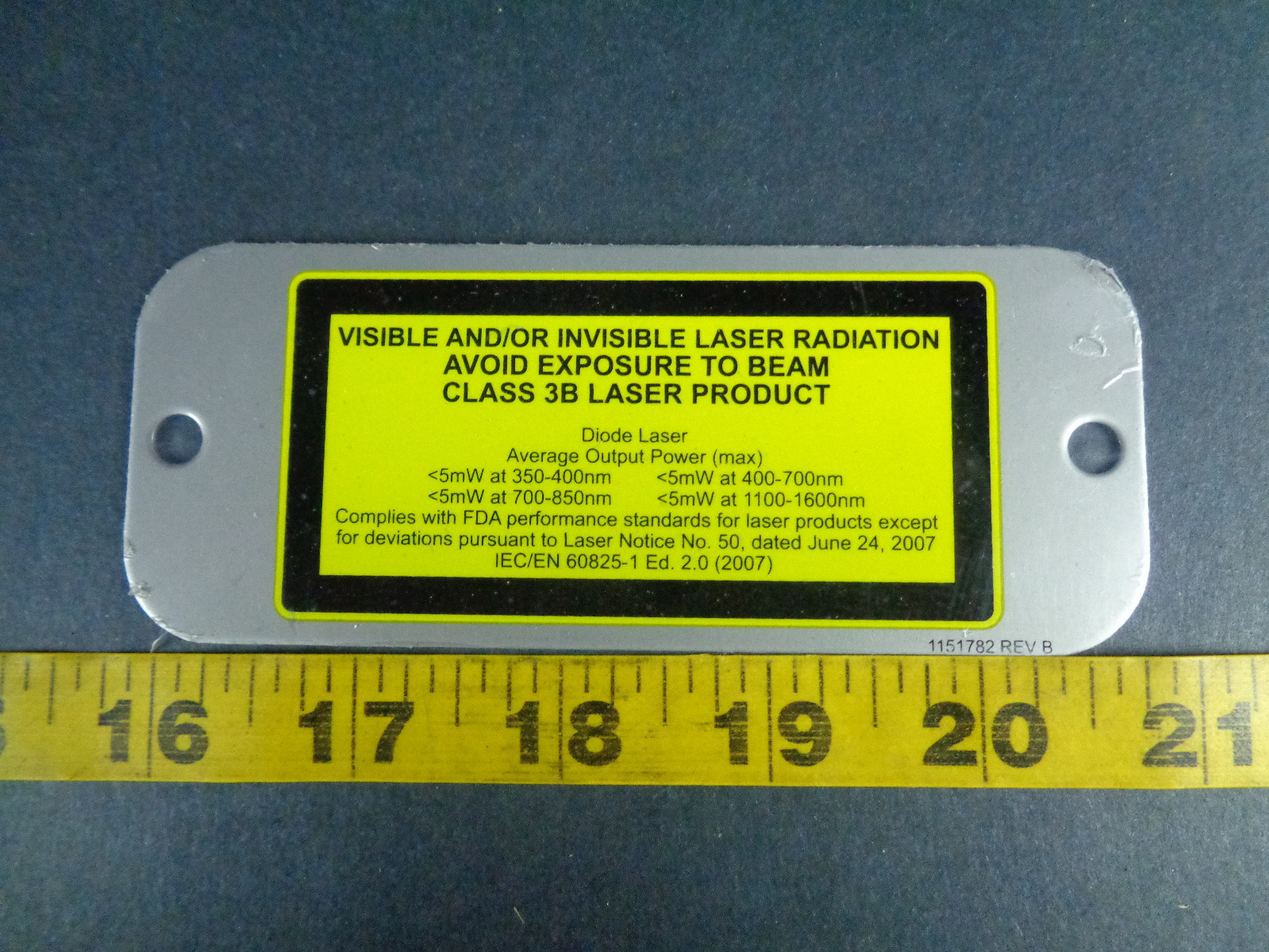 Lot of 2 Laser Radiation Warning Label w Metal Bracket 5"x2" 1151782 RevB SKUACS