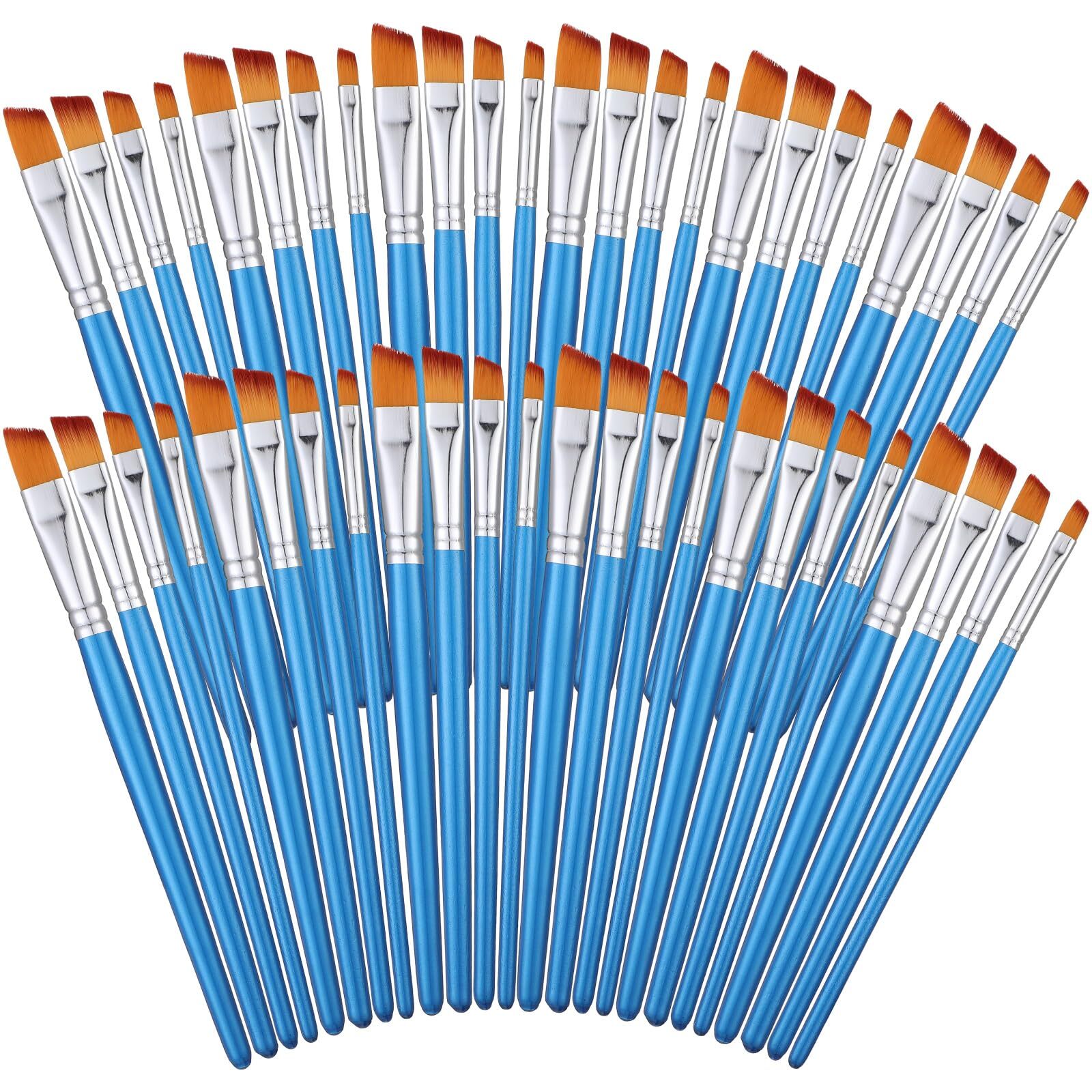 Paint Brush Set 48 Pcs Bulk Acrylic Wood 0.28-0.59 Inch Angle Watercolor Oil