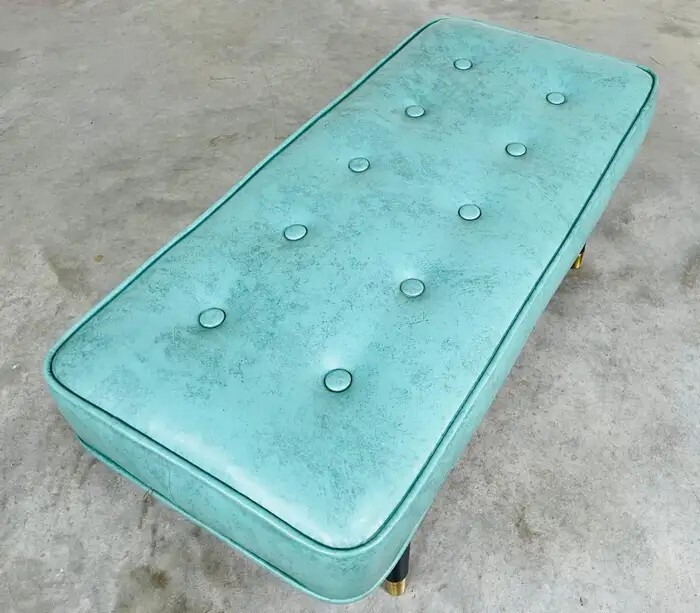 Vintage Mid-Century Milo Baughman Style Turquoise Tufted Bench