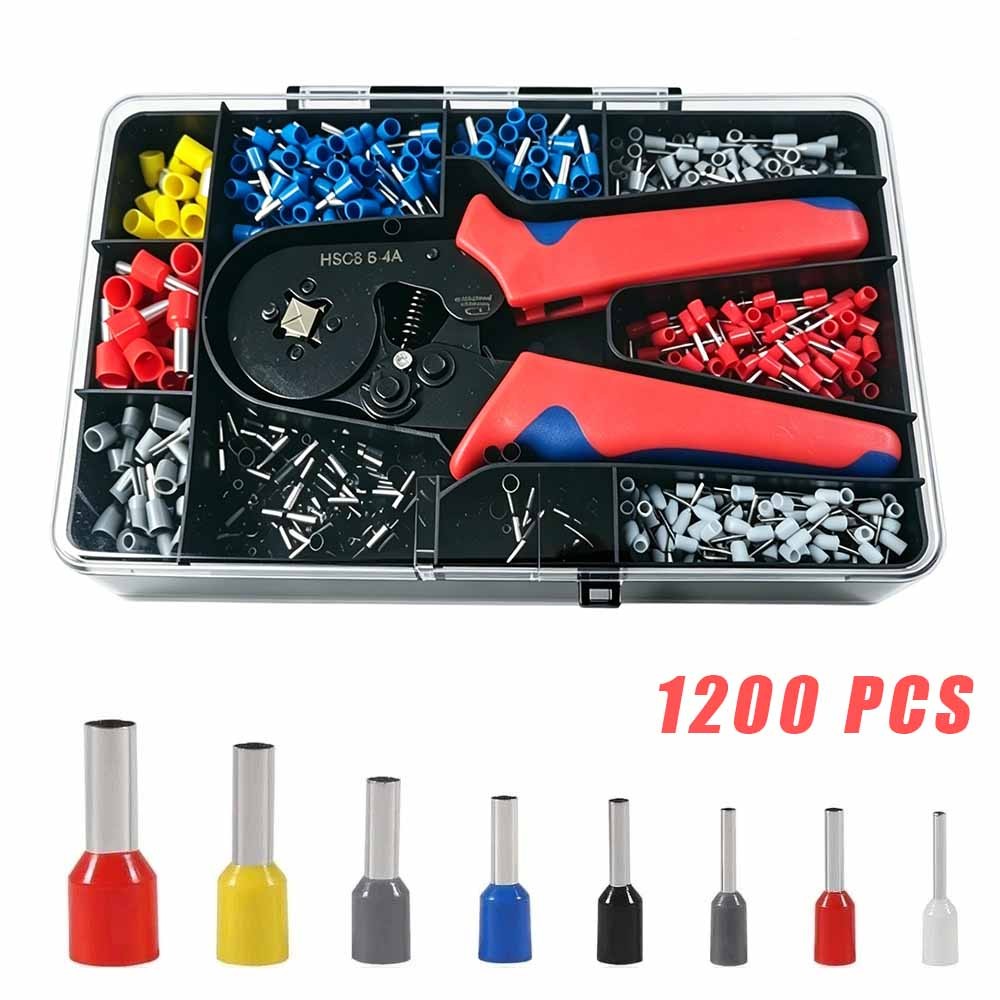Ferrule Crimping Tool Kit Self-adjustable Wire Crimper Plier 1200pcs Terminal #V