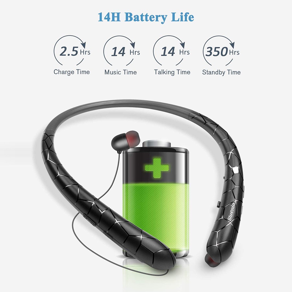 Sweatproof Neckband Headset Wireless Bluetooth Retractable Headphones Earbuds