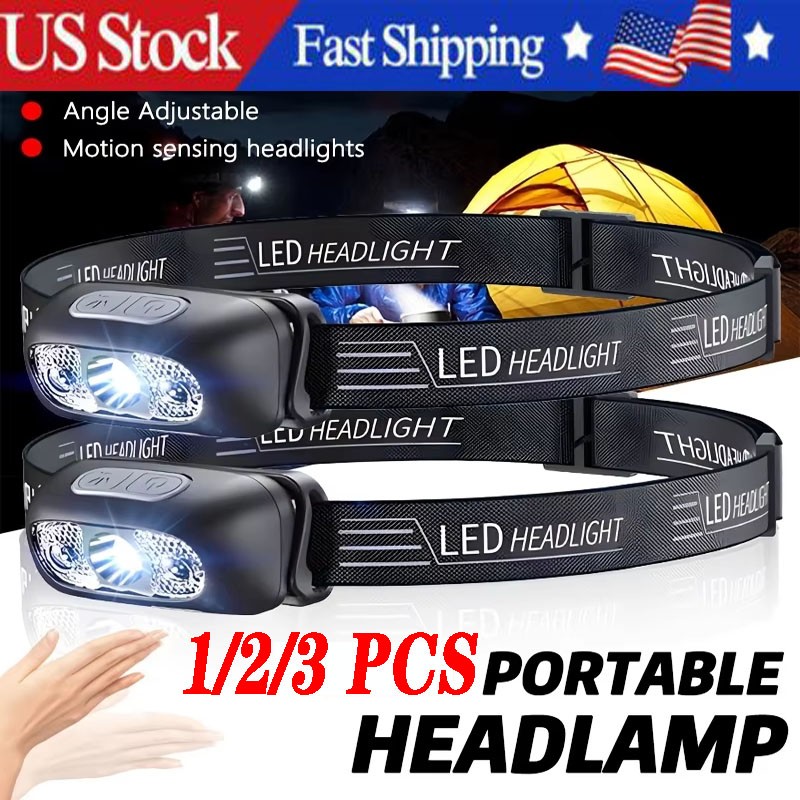 LED Headlamp USB Rechargeable Flashlight Waterproof Head Lamp Torch Camping