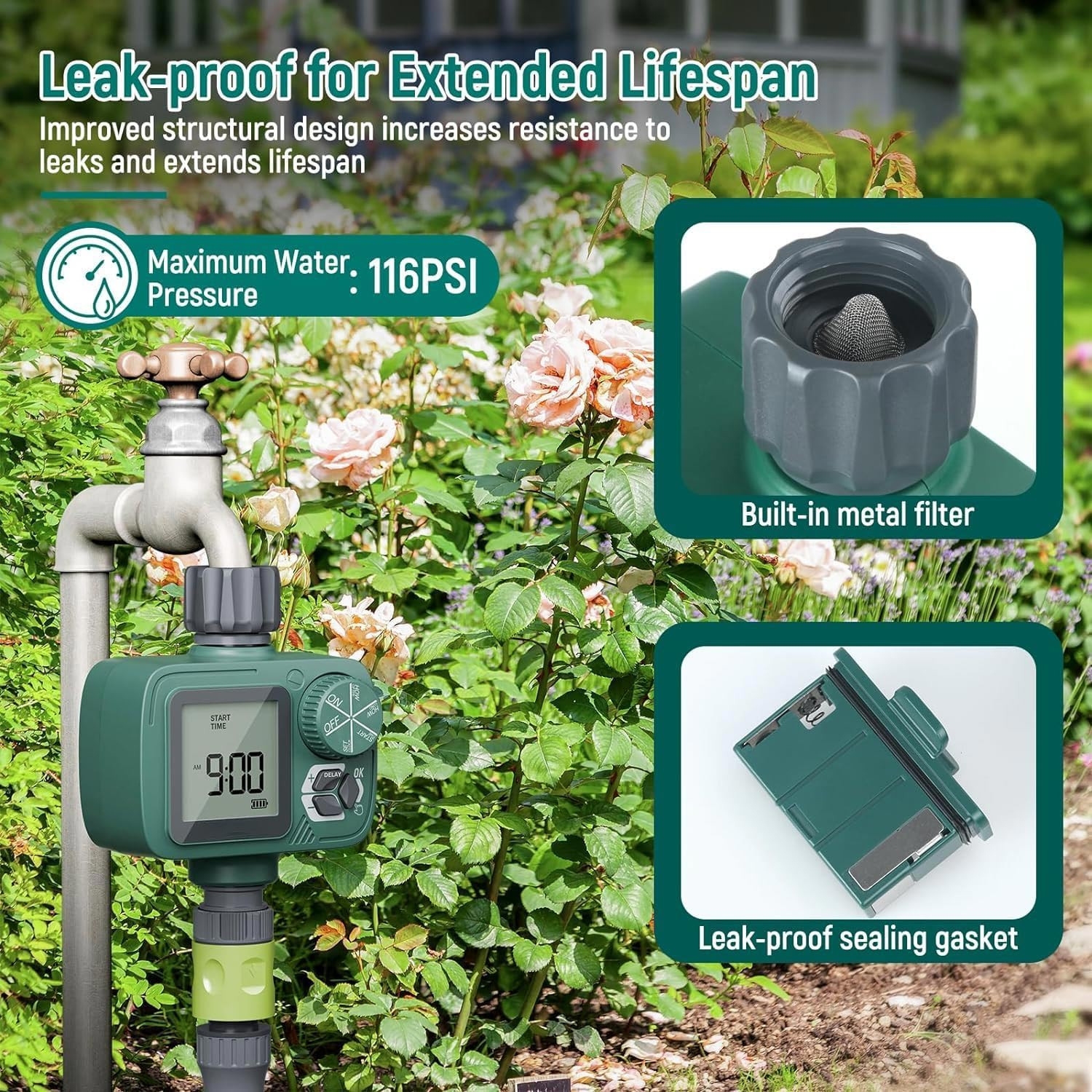 Sprinkler Timer: Programmable Hose Timer with Rain Delay/Manual/Automatic Wateri