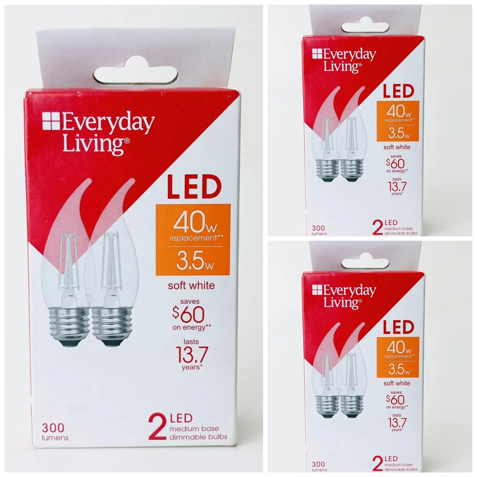 3 pack of 2 Everyday Living LED Soft White Medium Base Light Bulbs 3.5W (6 bulbs